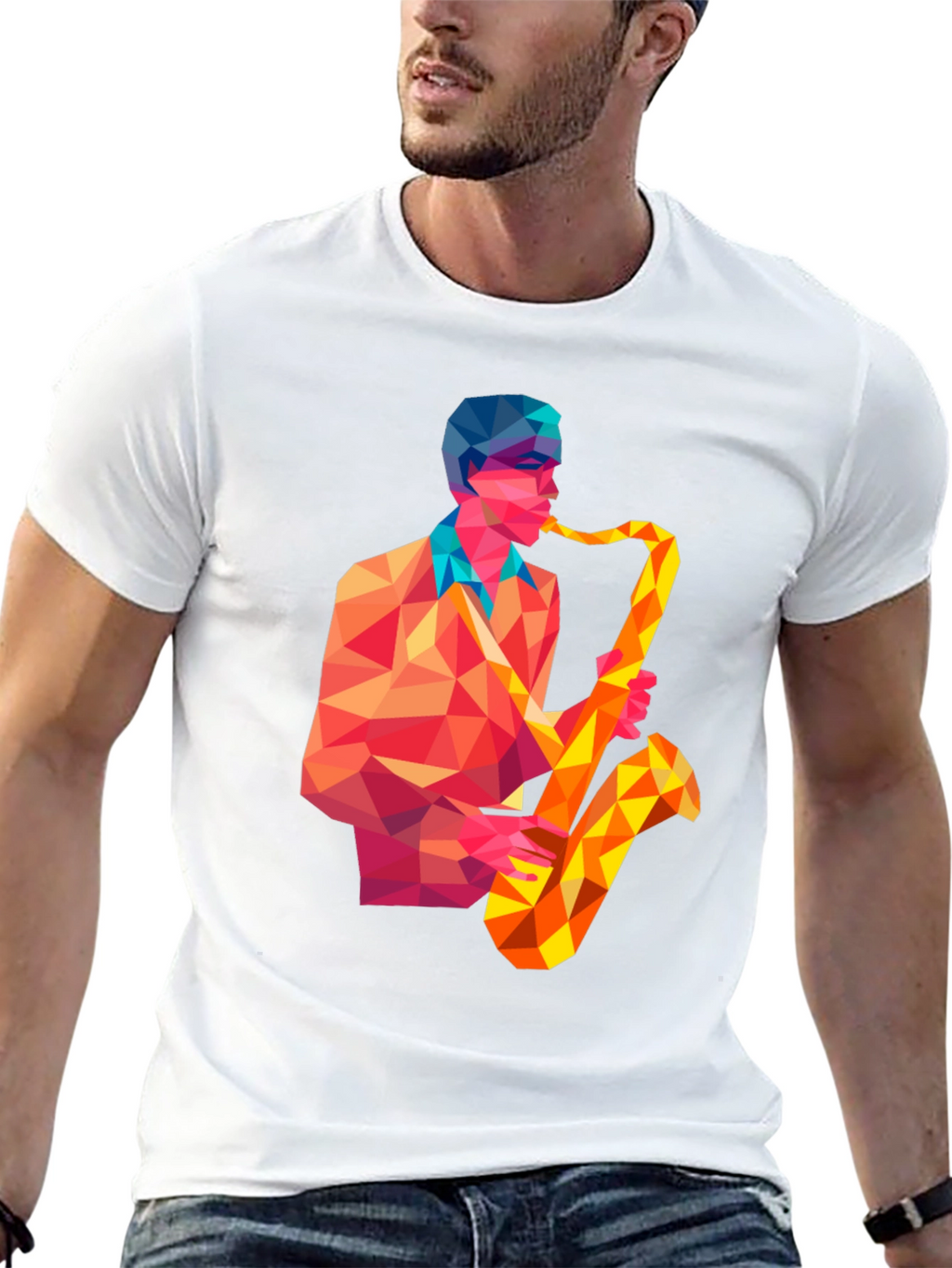 Geometric Saxophone Player Graphic Tee