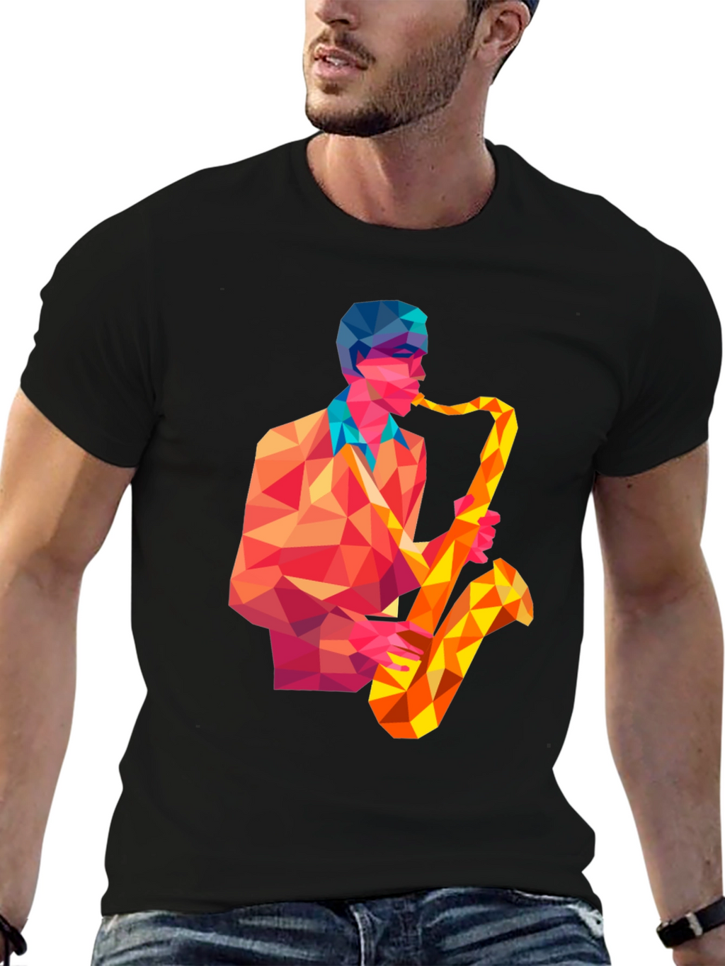Geometric Saxophone Player Graphic Tee
