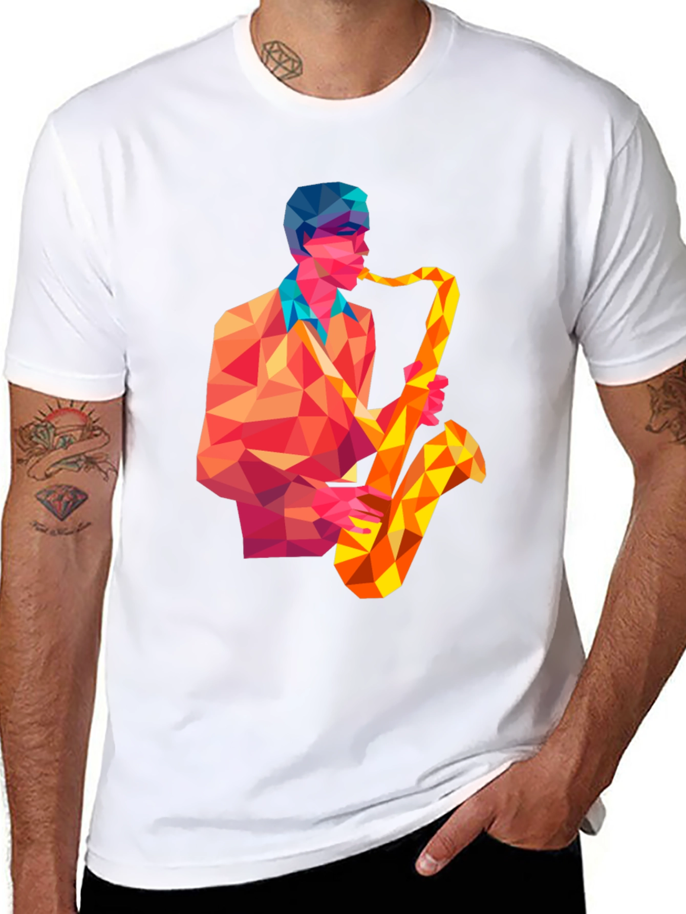 Geometric Saxophone Player Graphic Tee