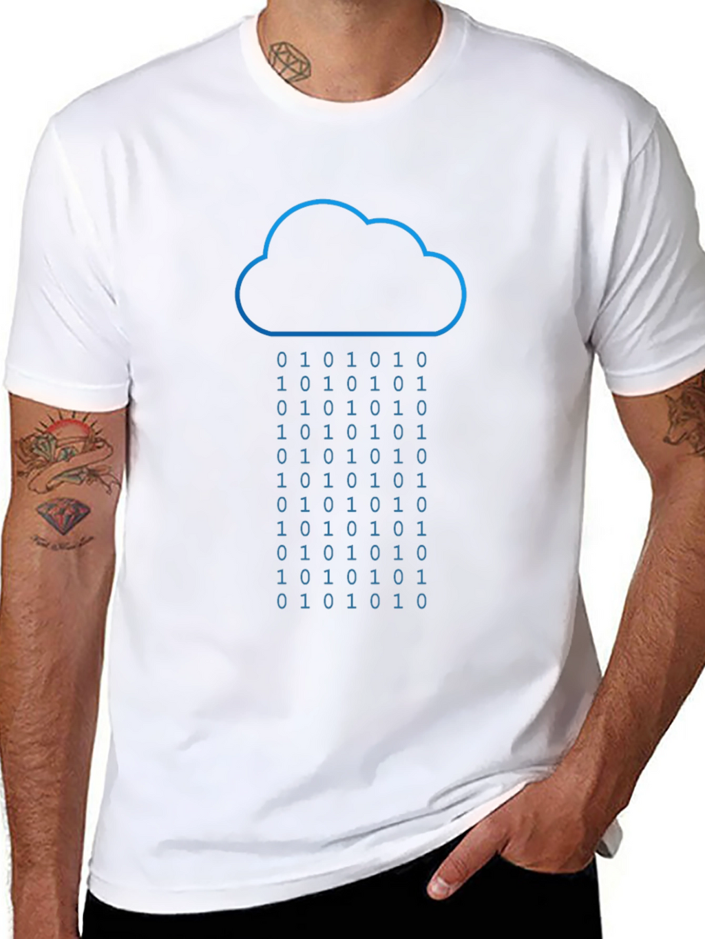 Binary Cloud Rain T-Shirt - Geeky Data Style