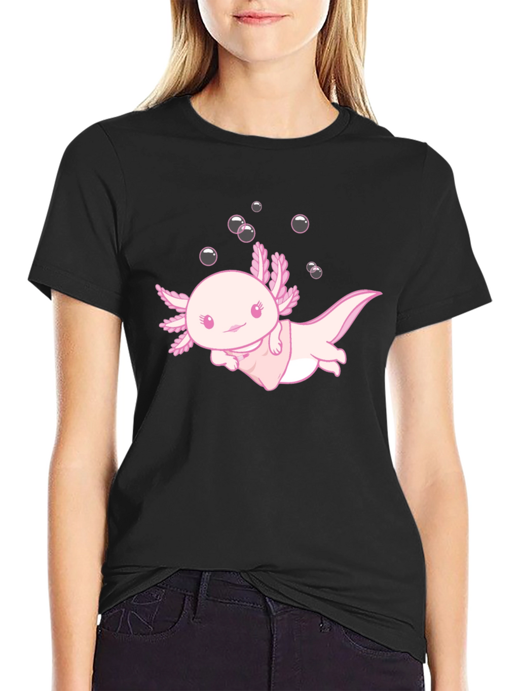 Cute Axolotl Black T-Shirt