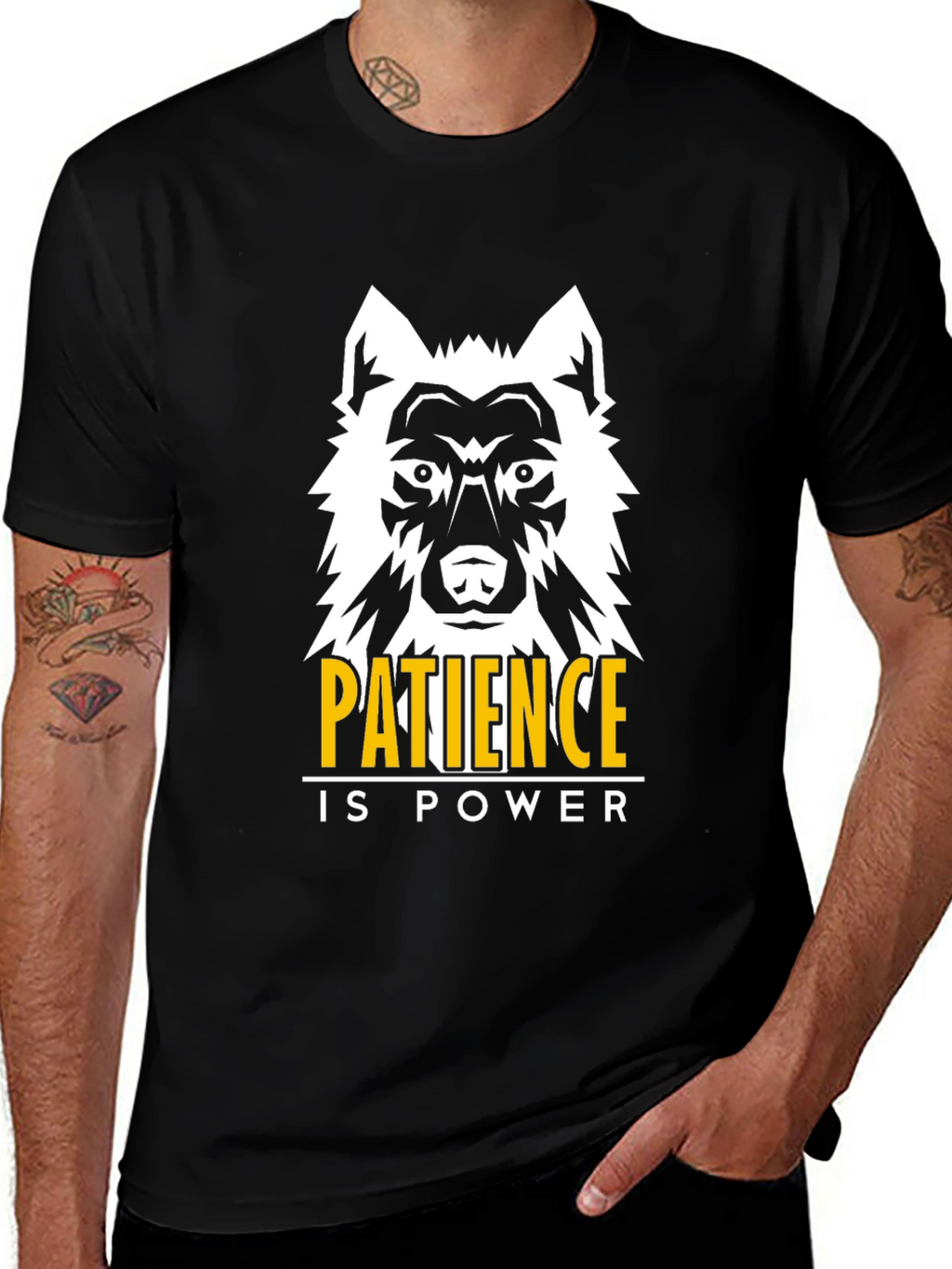 Patience is Power Wolf Graphic Tee - Black