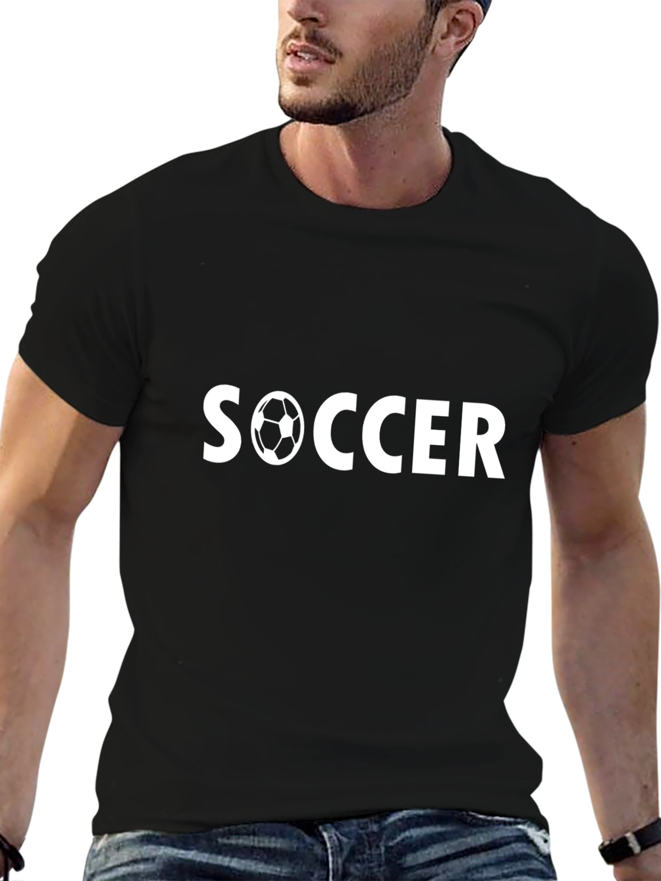 Soccer T-Shirt - Black Cotton Graphic Tee