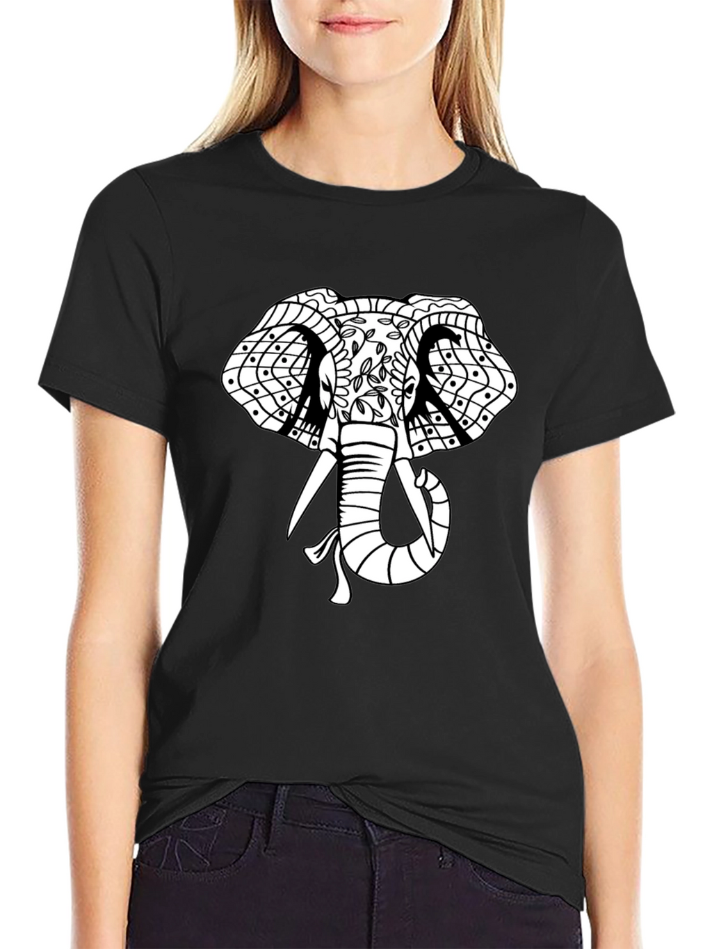 Elephant Graphic Print T-Shirt - Black