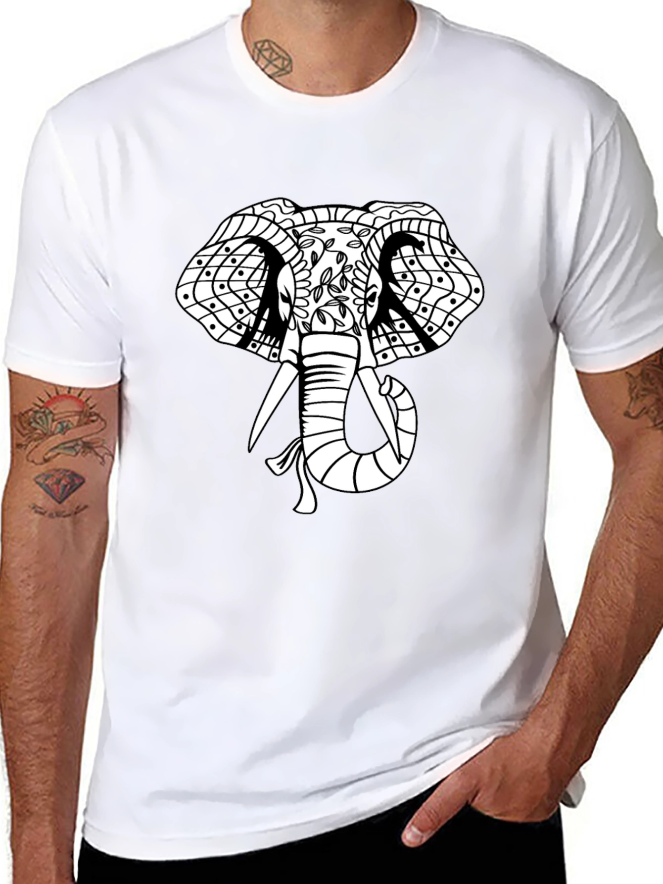 Elephant Graphic Print T-Shirt - Black