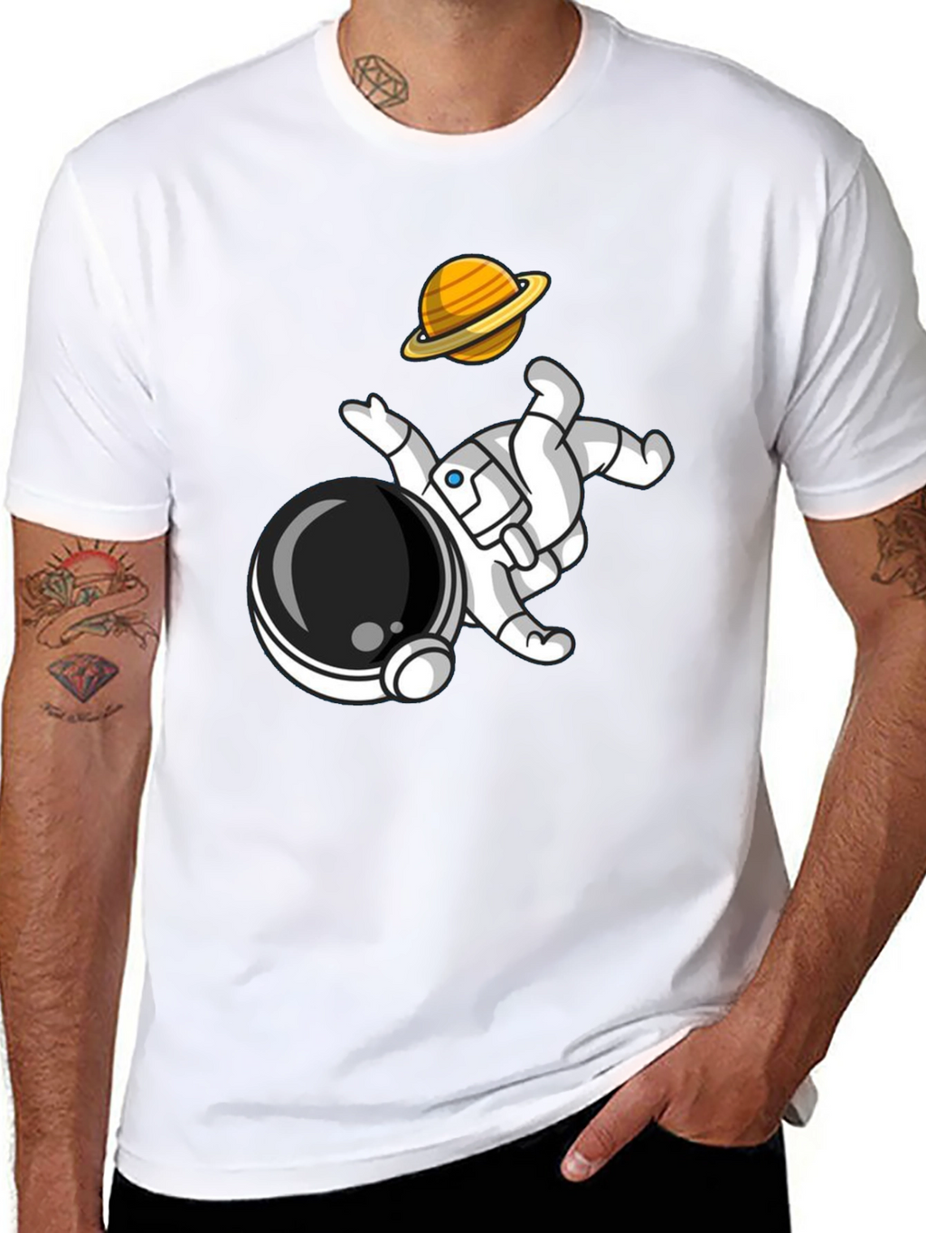 Astronaut & Planet Graphic Tee - Cool Space Design