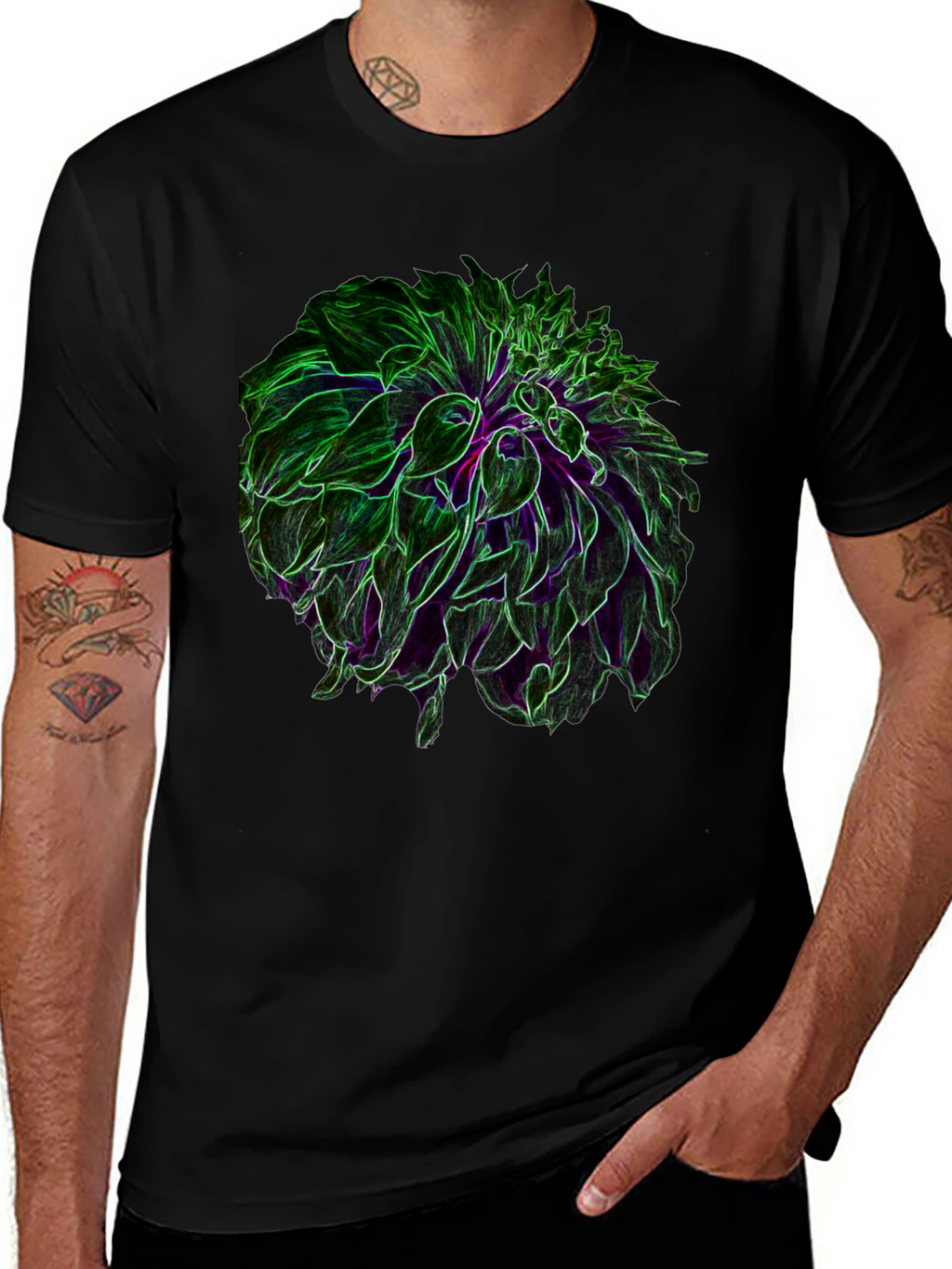 Neon Floral Graphic Black T-Shirt