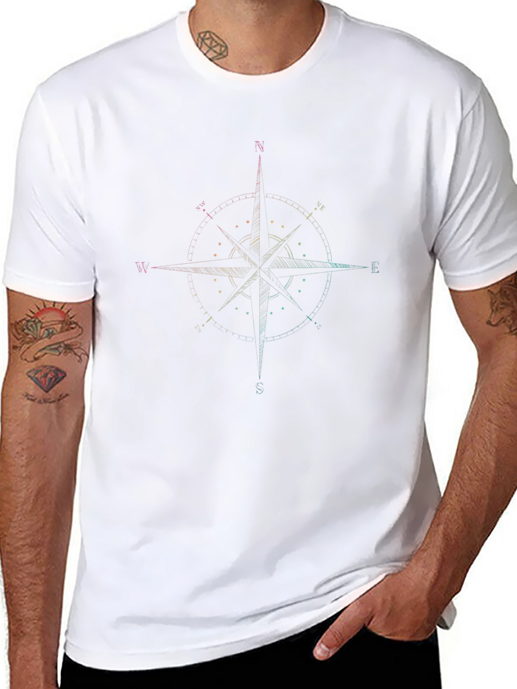 Mens Black Compass Rose Graphic Tee
