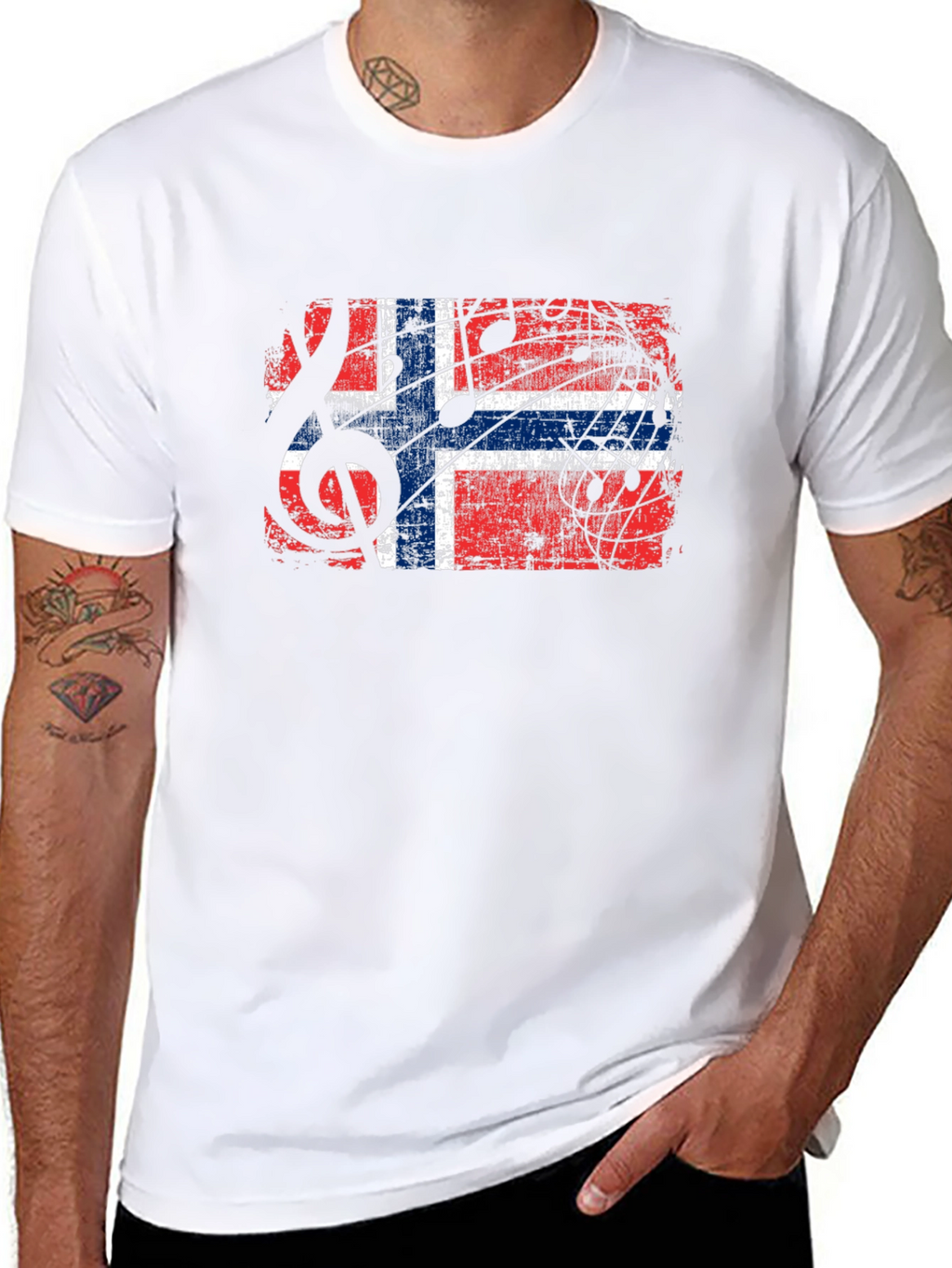 Norway Flag Music Notes Graphic Black T-Shirt