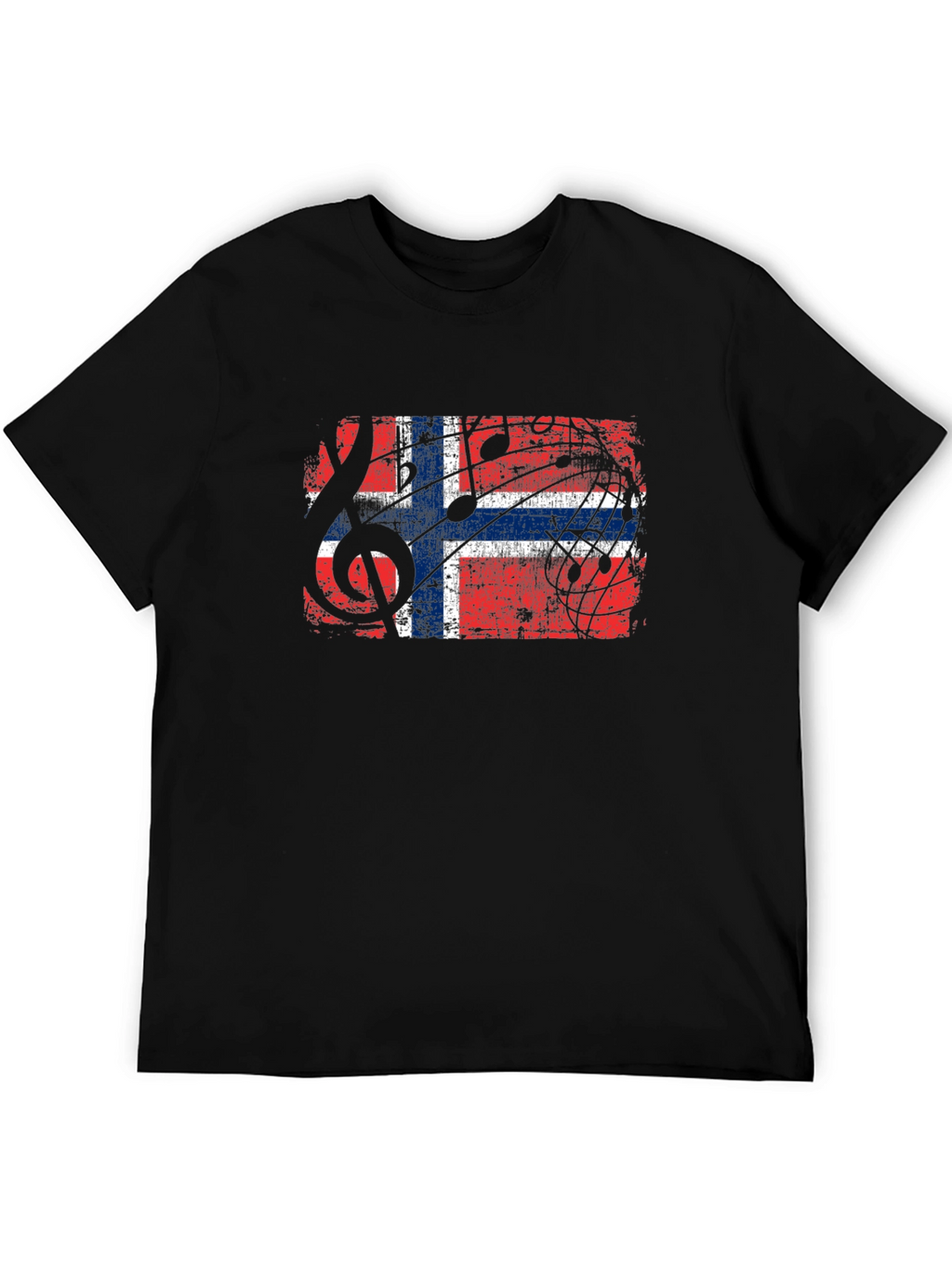 Norway Flag Music Notes Graphic Black T-Shirt