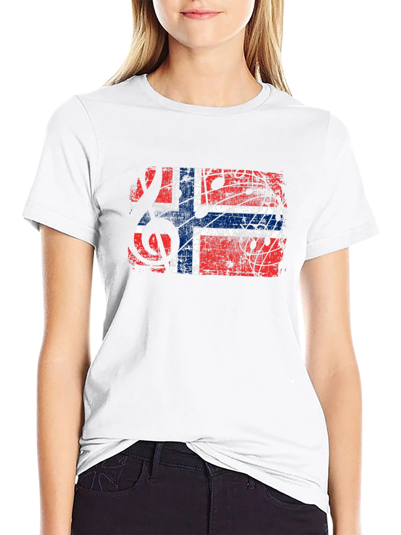 Norway Flag Music Notes Graphic Black T-Shirt