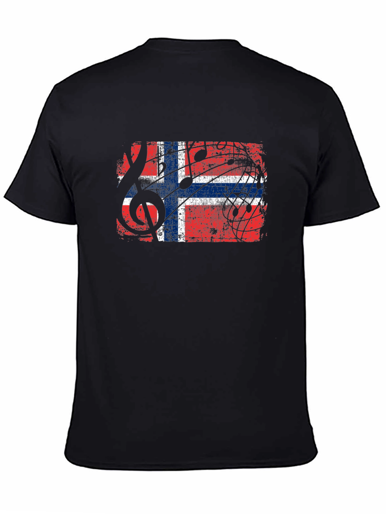 Norway Flag Music Notes Graphic Black T-Shirt
