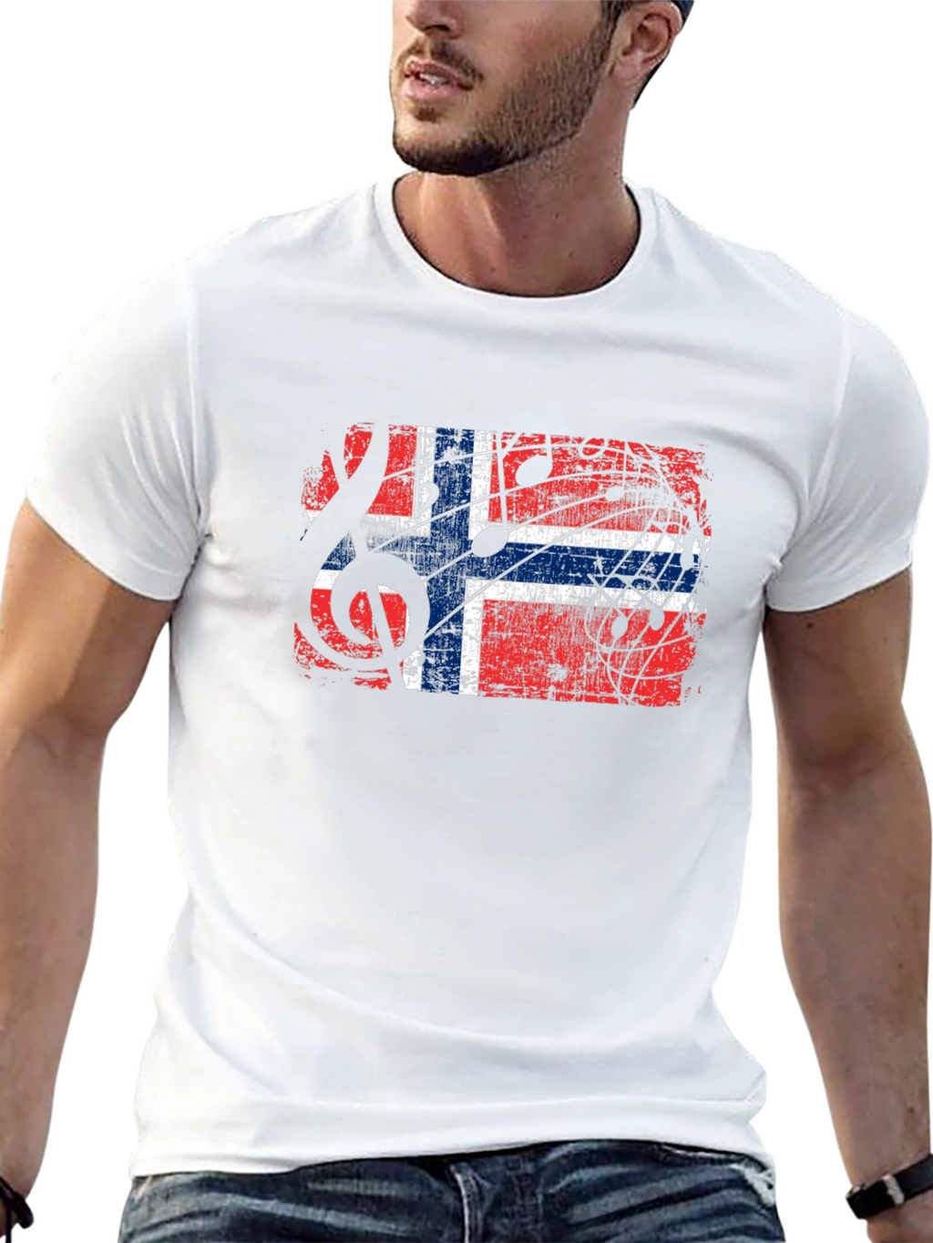 Norway Flag Music Notes Graphic Black T-Shirt