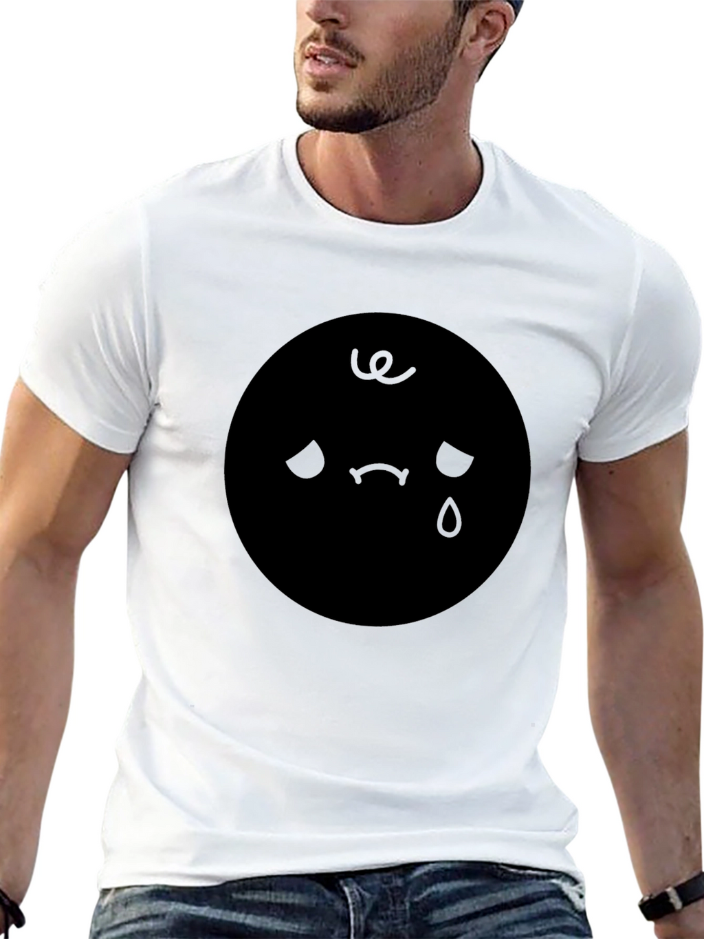 Sad Emoji Graphic Black T-Shirt