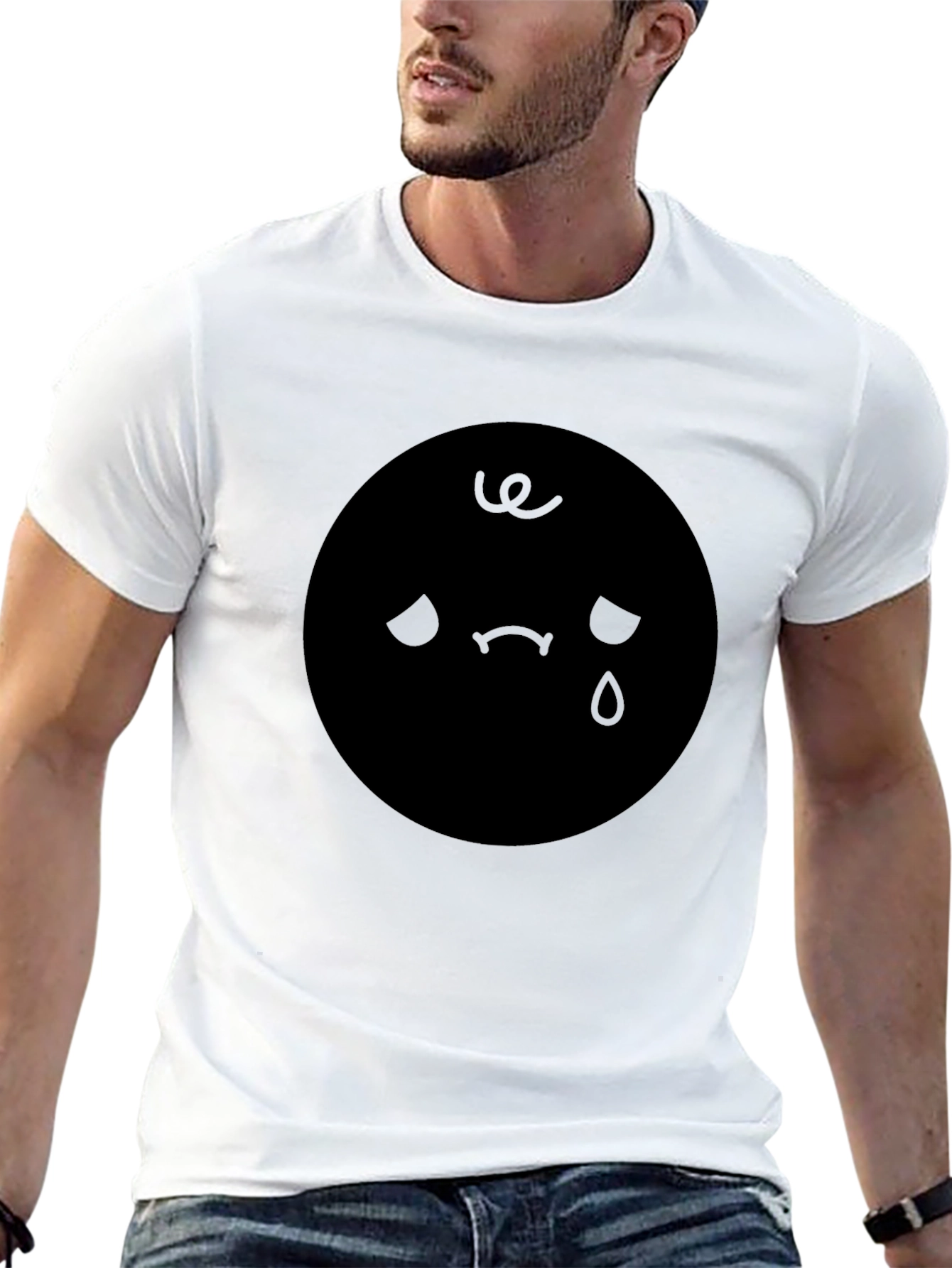 Sad Emoji Graphic Black T-Shirt