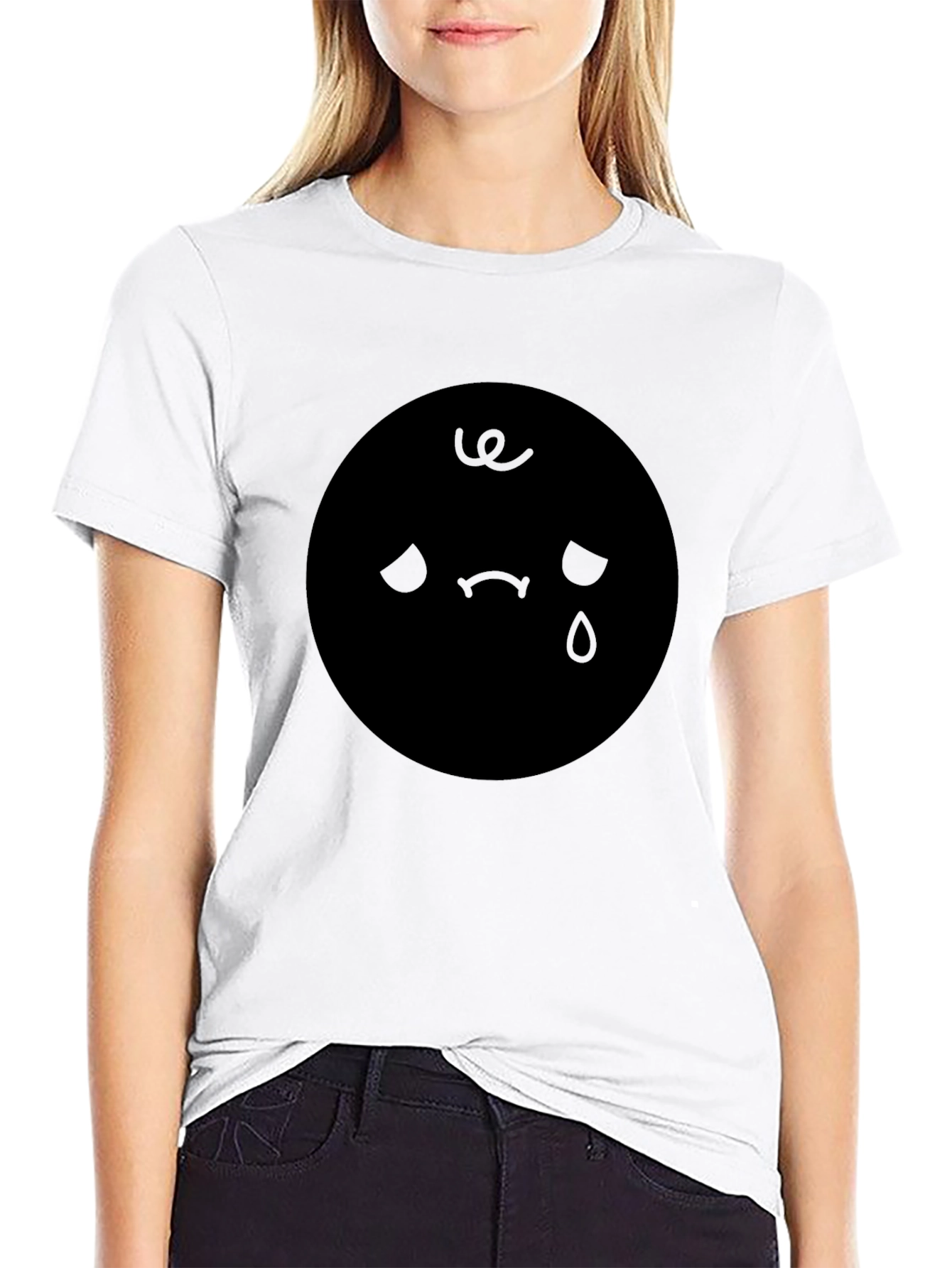 Sad Emoji Graphic Black T-Shirt