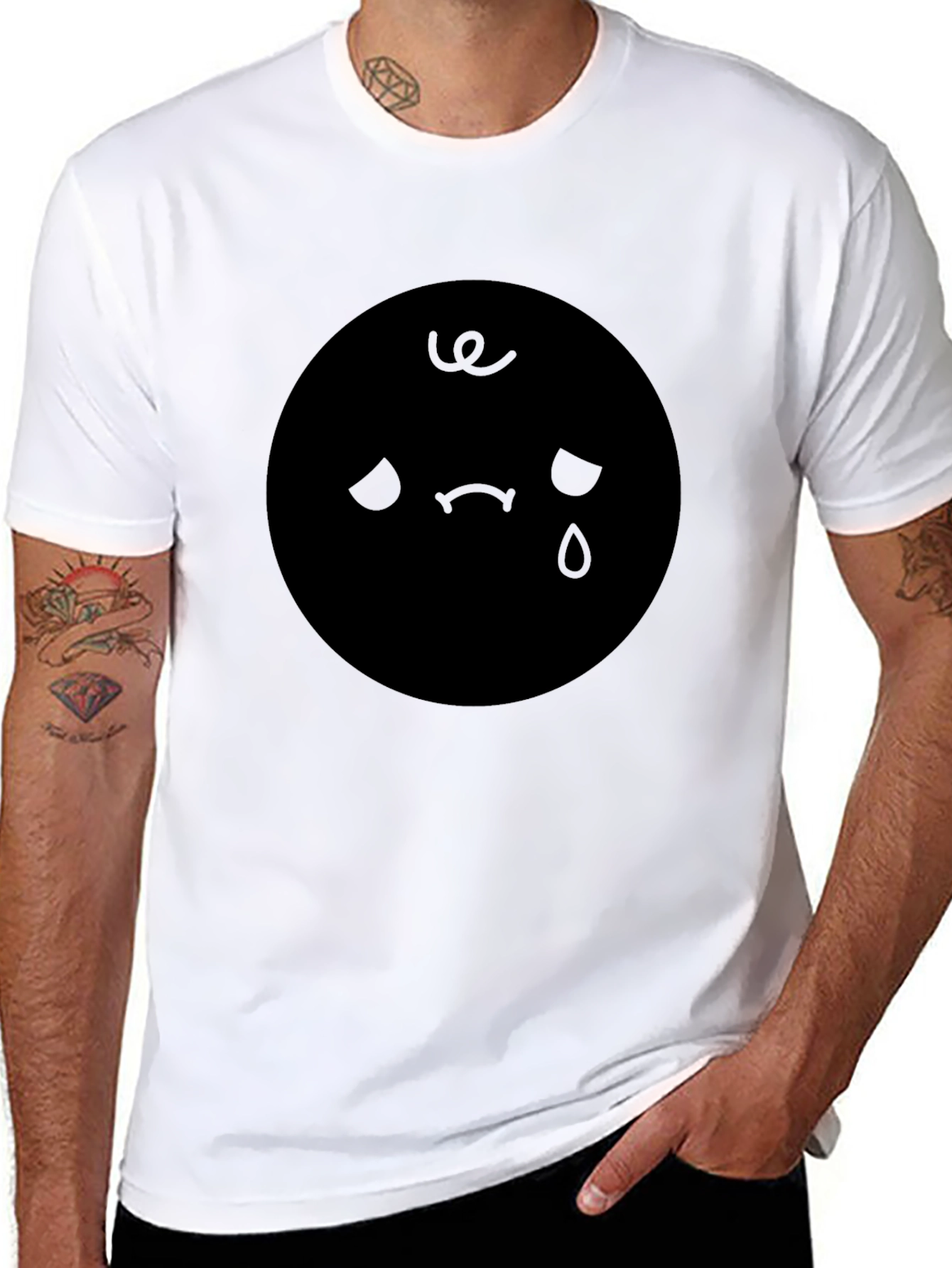 Sad Emoji Graphic Black T-Shirt