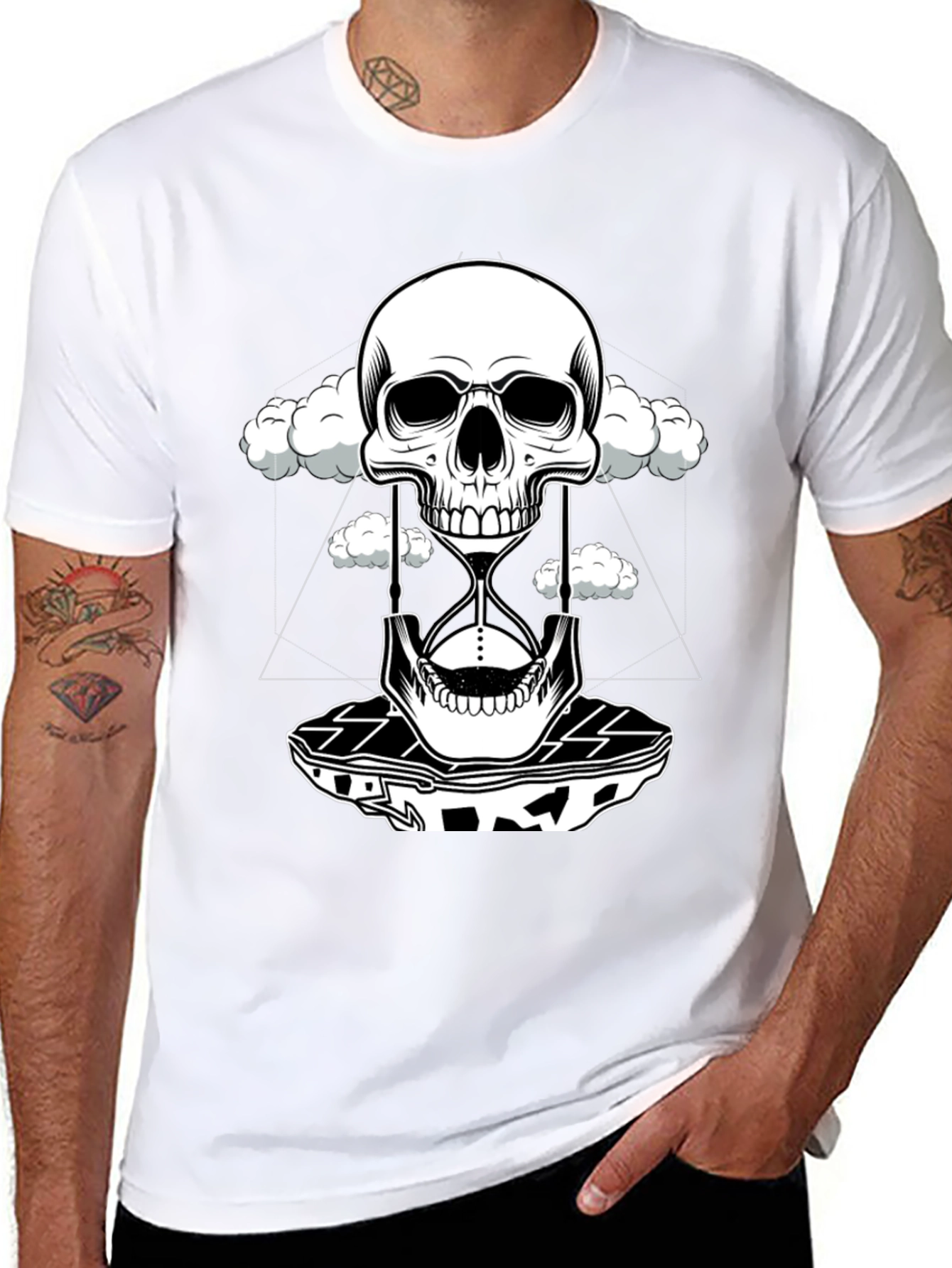 Skull Hourglass Graphic T-Shirt - Black
