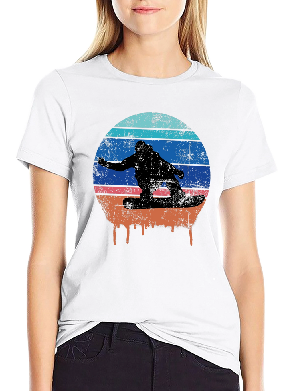 Retro Sunset Snowboarder Graphic T-Shirt