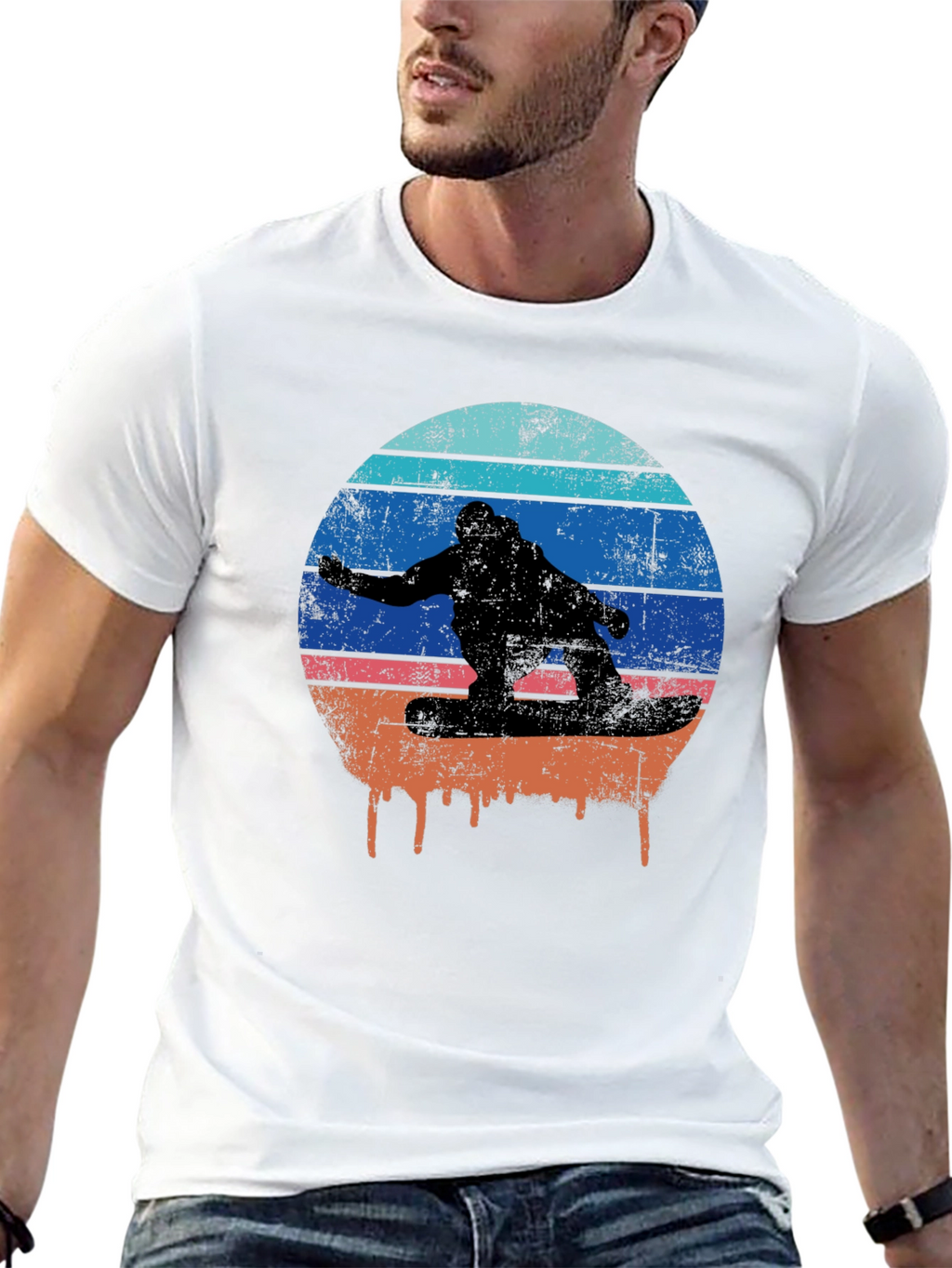 Retro Sunset Snowboarder Graphic T-Shirt