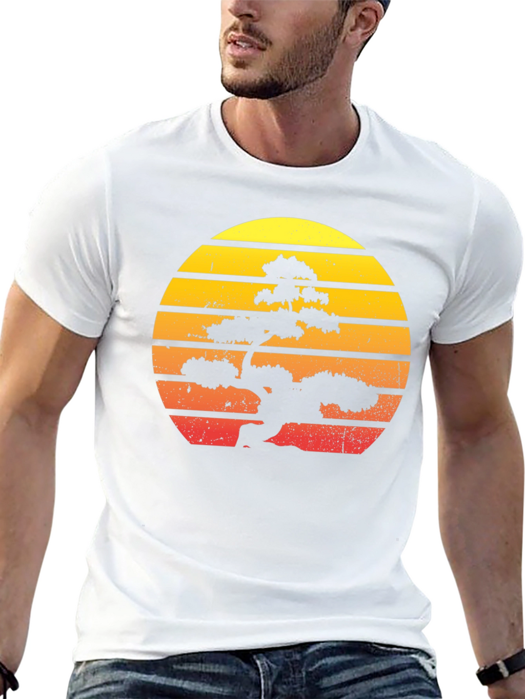 Bonsai Sunset Graphic Tee - Retro Style