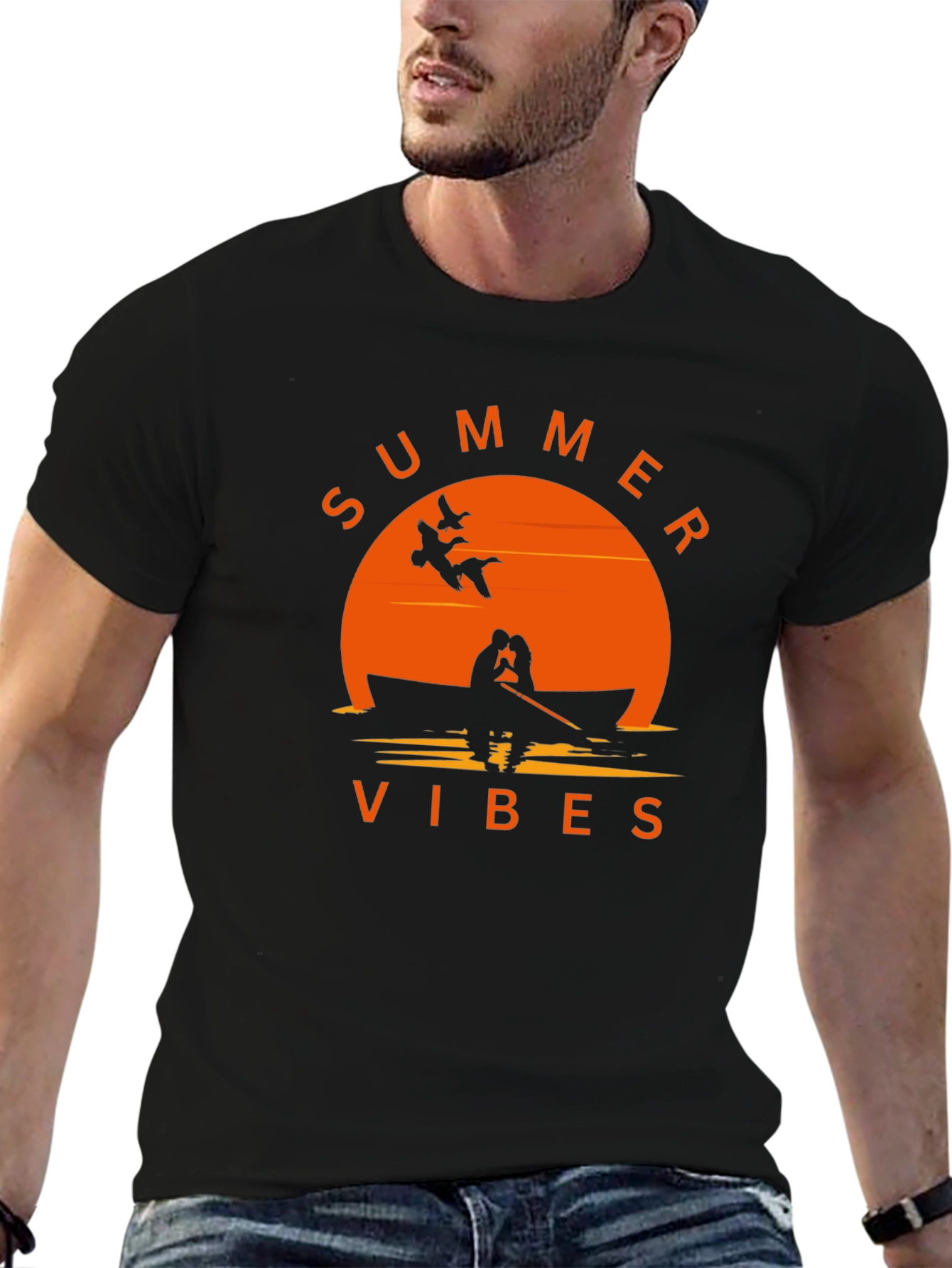 Summer Vibes Graphic Tee - Black Cotton T-Shirt