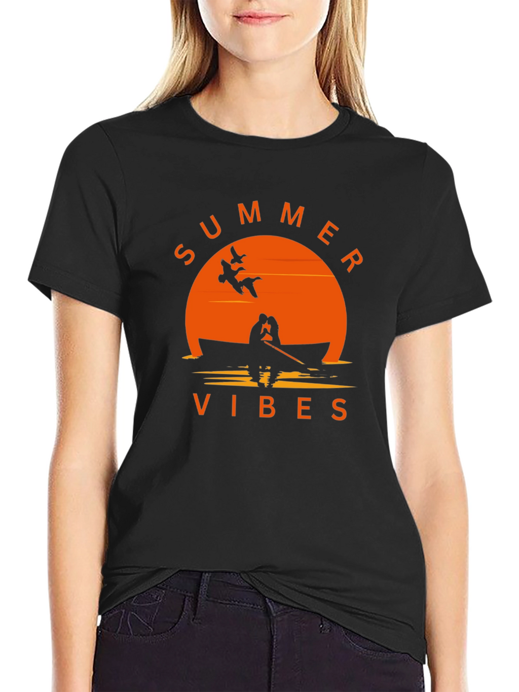 Summer Vibes Graphic Tee - Black Cotton T-Shirt