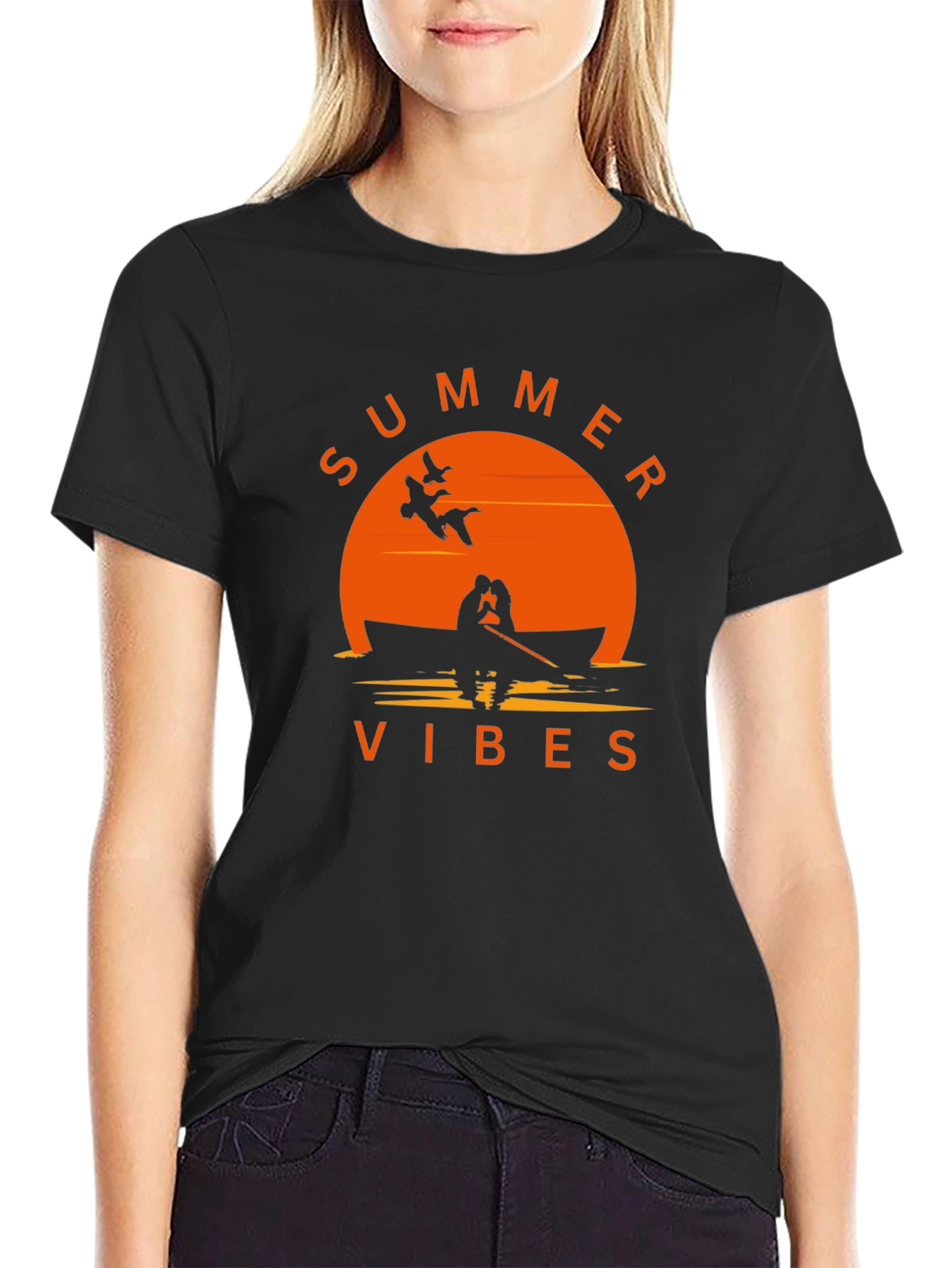 Summer Vibes Graphic Tee - Black Cotton T-Shirt