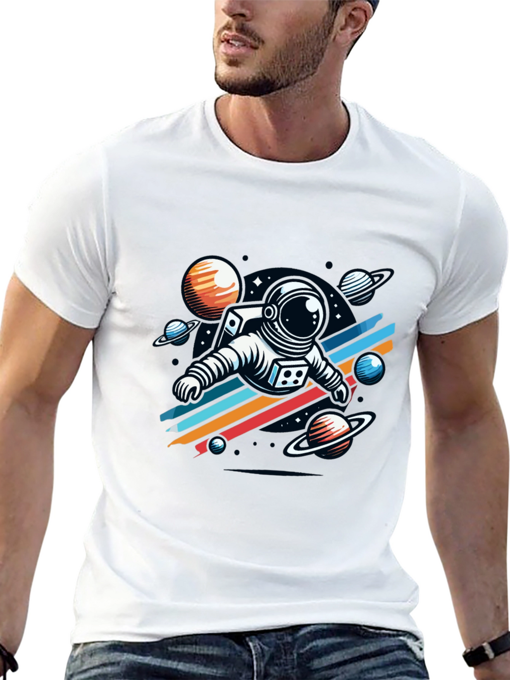 Astronaut Space Graphic Tee - Stylish Black T-Shirt