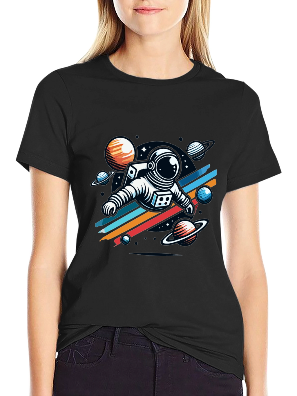 Astronaut Space Graphic Tee - Stylish Black T-Shirt