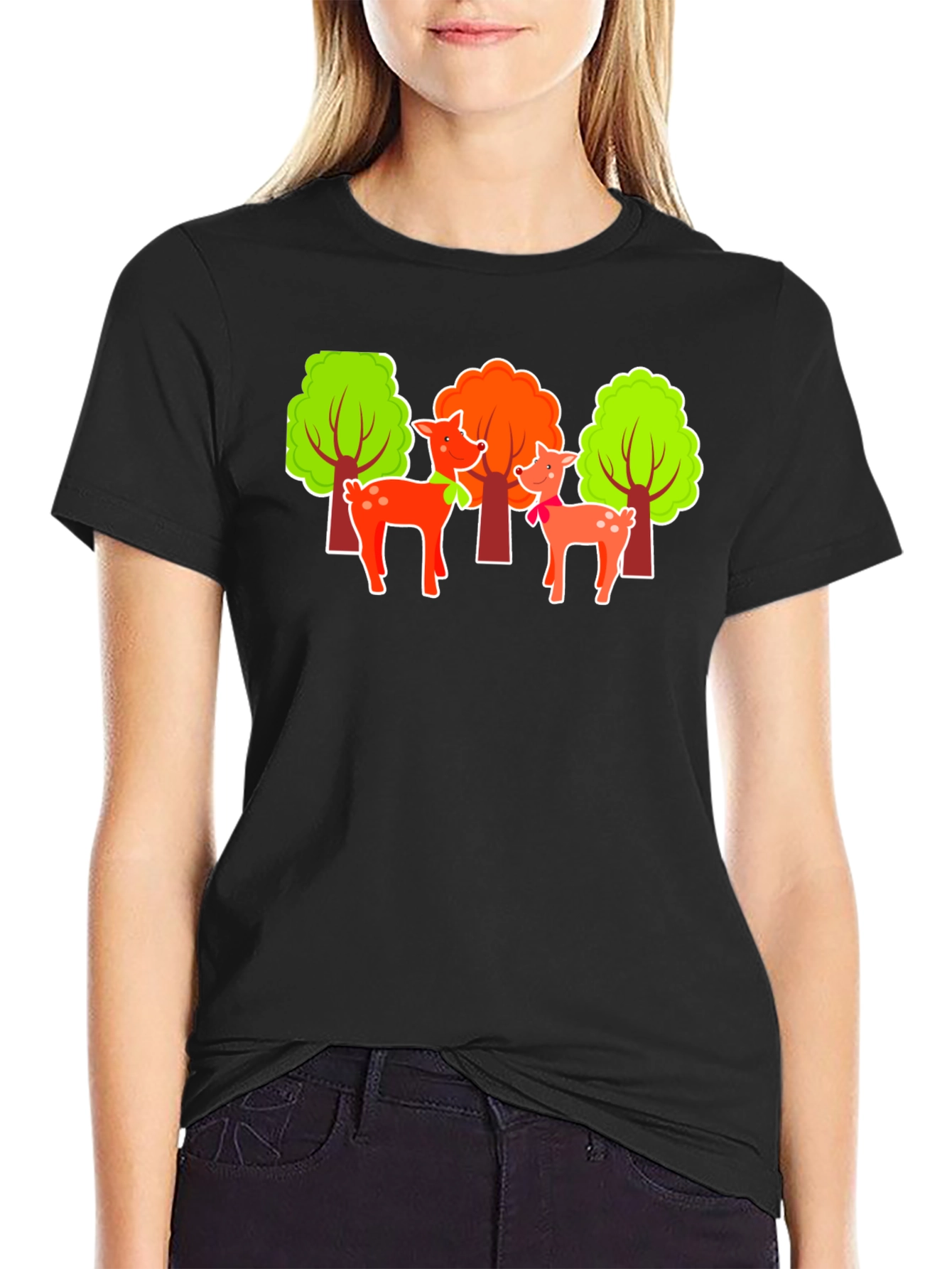 Deer & Trees Graphic Black T-Shirt