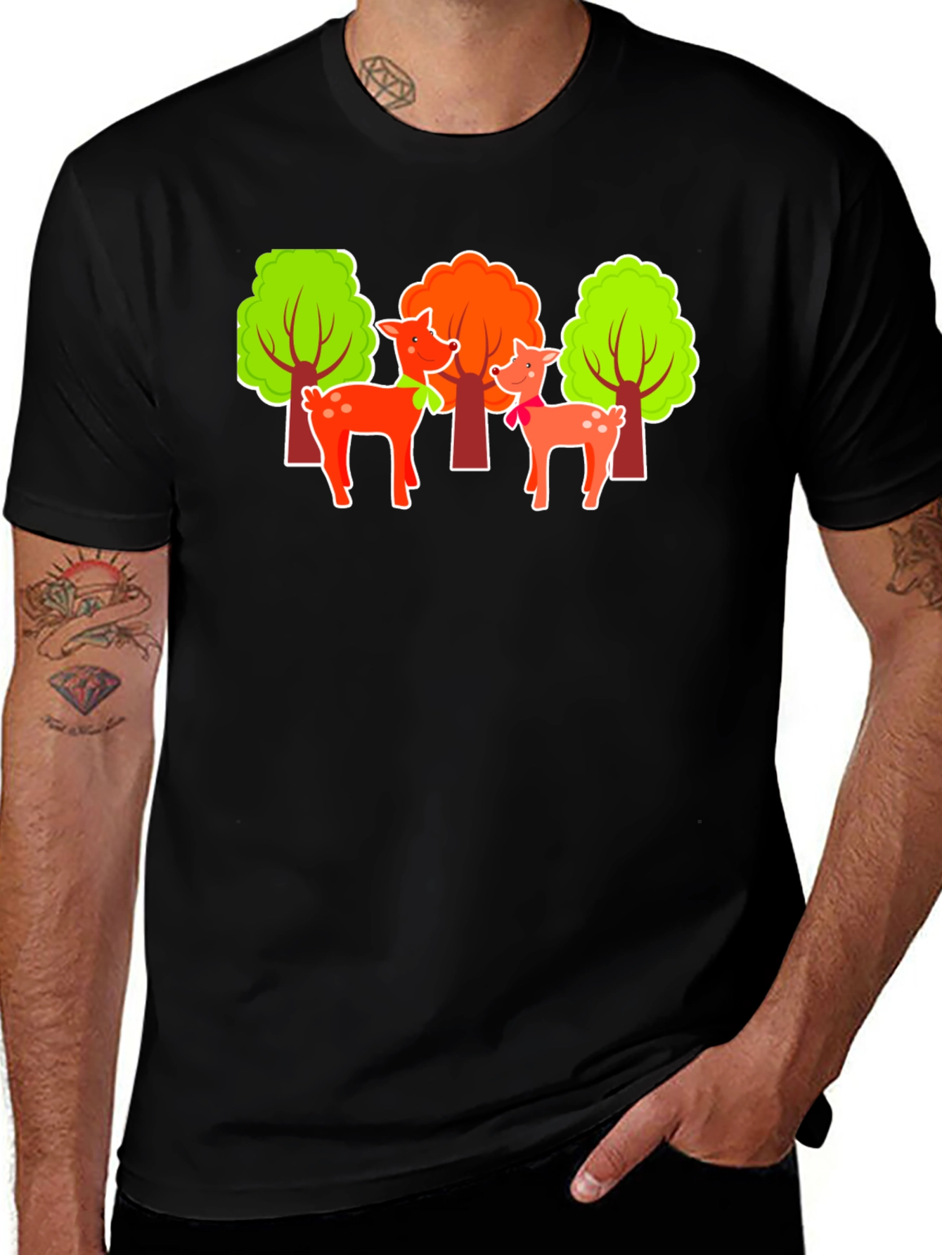 Deer & Trees Graphic Black T-Shirt
