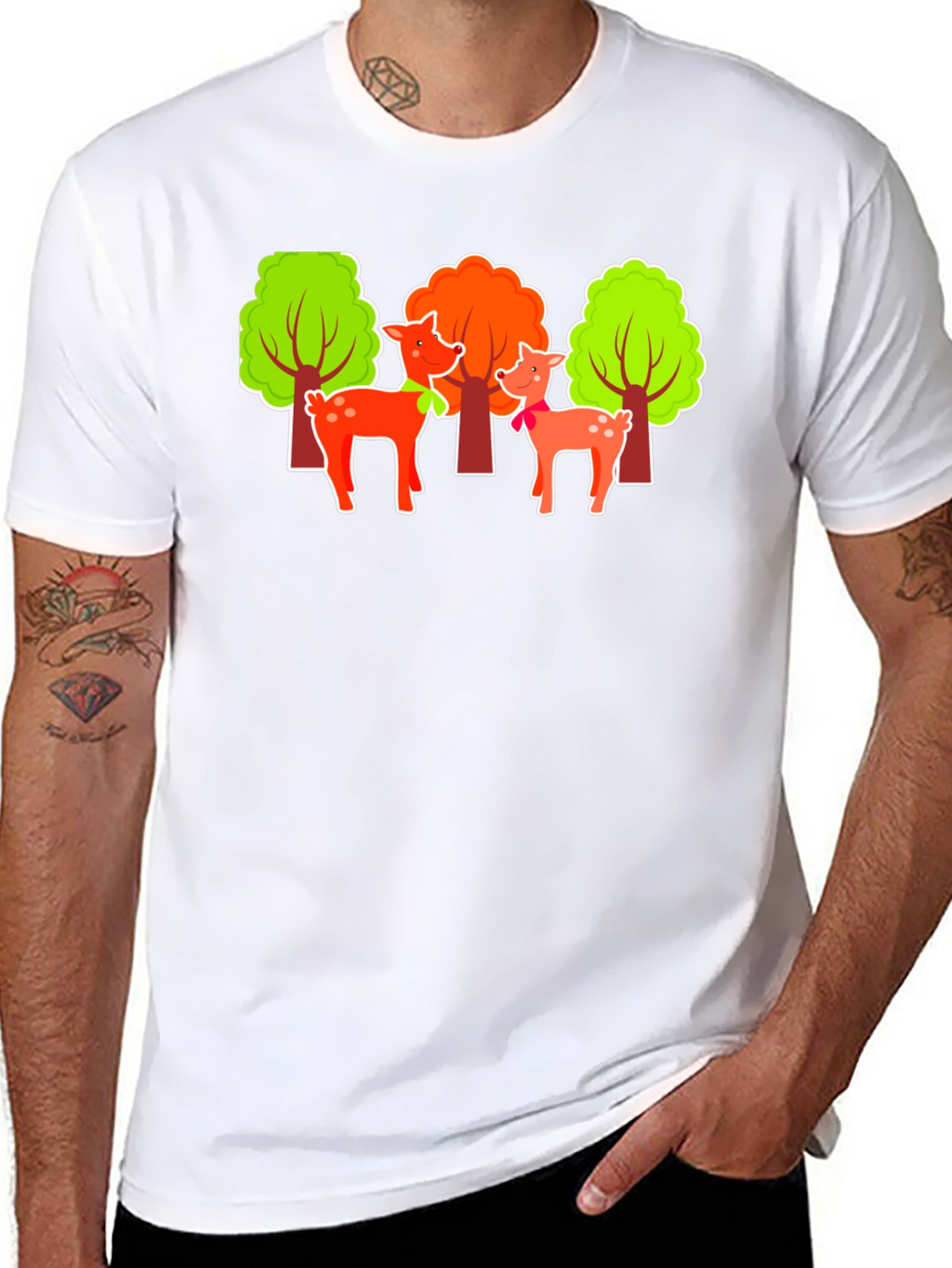 Deer & Trees Graphic Black T-Shirt