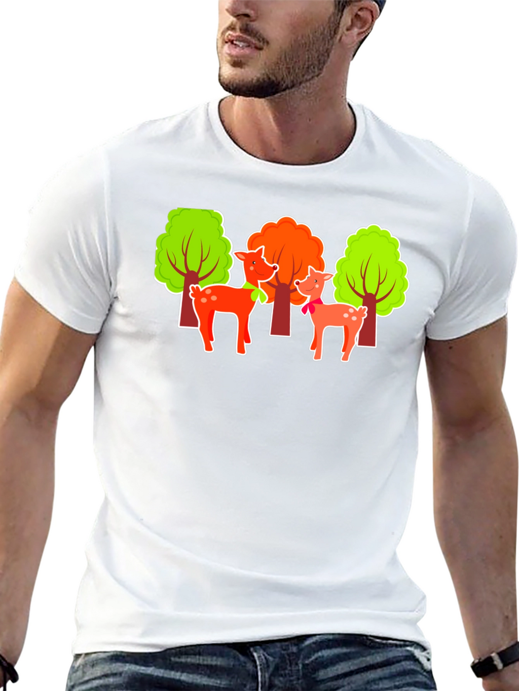 Deer & Trees Graphic Black T-Shirt