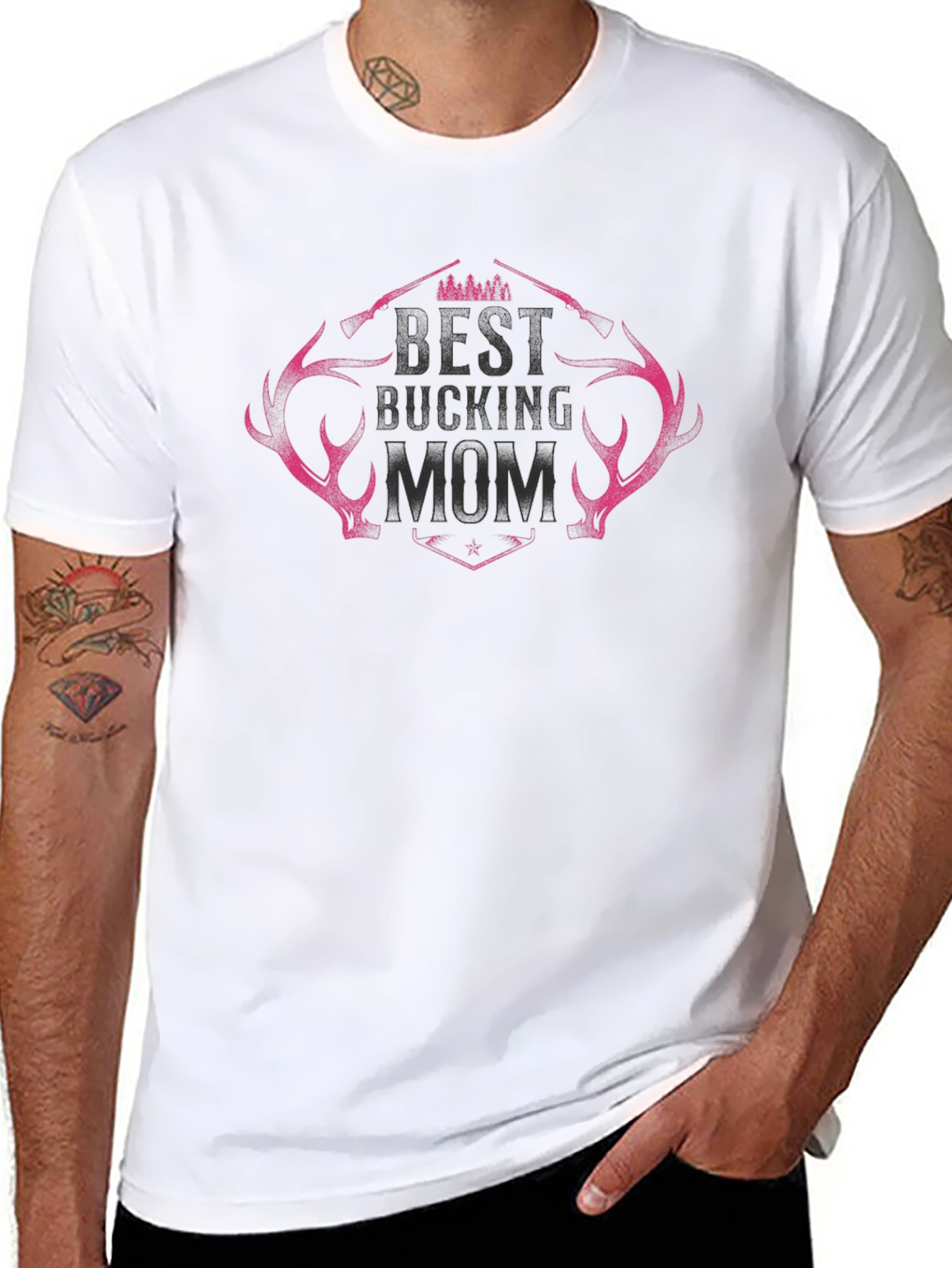 Best Bucking Mom Black T-Shirt with Antler Design