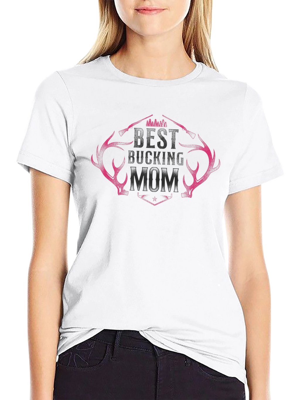 Best Bucking Mom Black T-Shirt with Antler Design