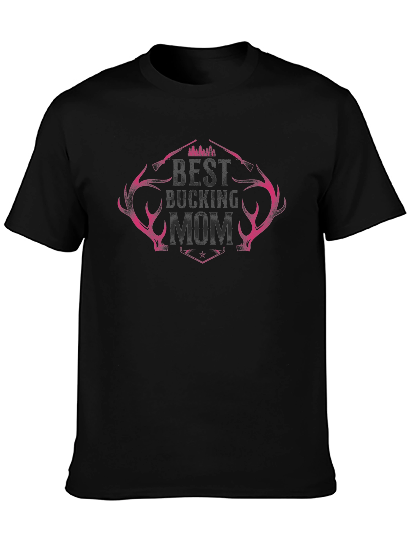 Best Bucking Mom Black T-Shirt with Antler Design