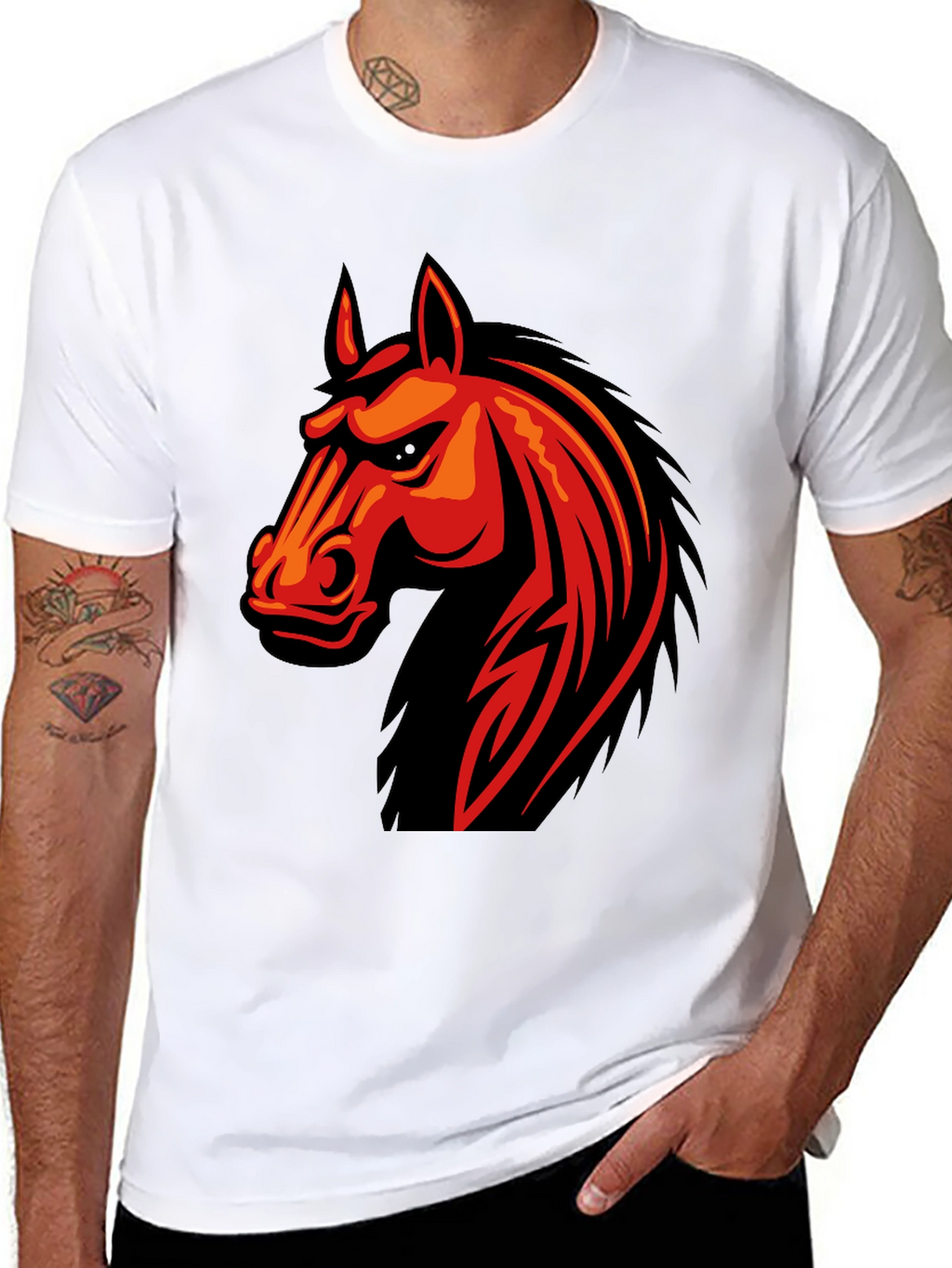 Mens Black T-Shirt with Horse Graphic