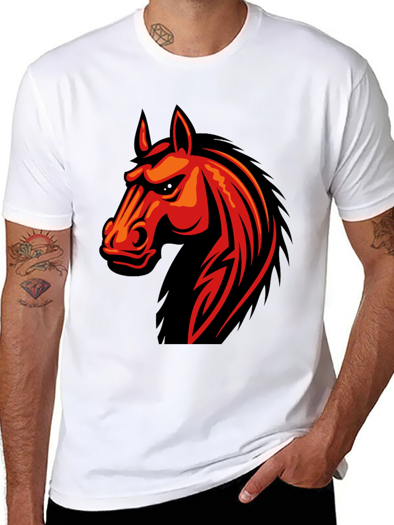 Mens Black T-Shirt with Horse Graphic