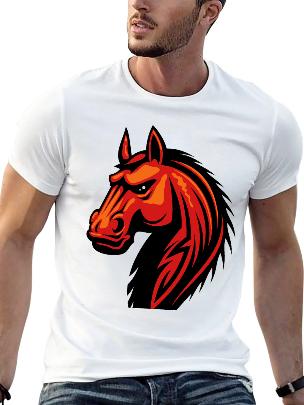 Mens Black T-Shirt with Horse Graphic