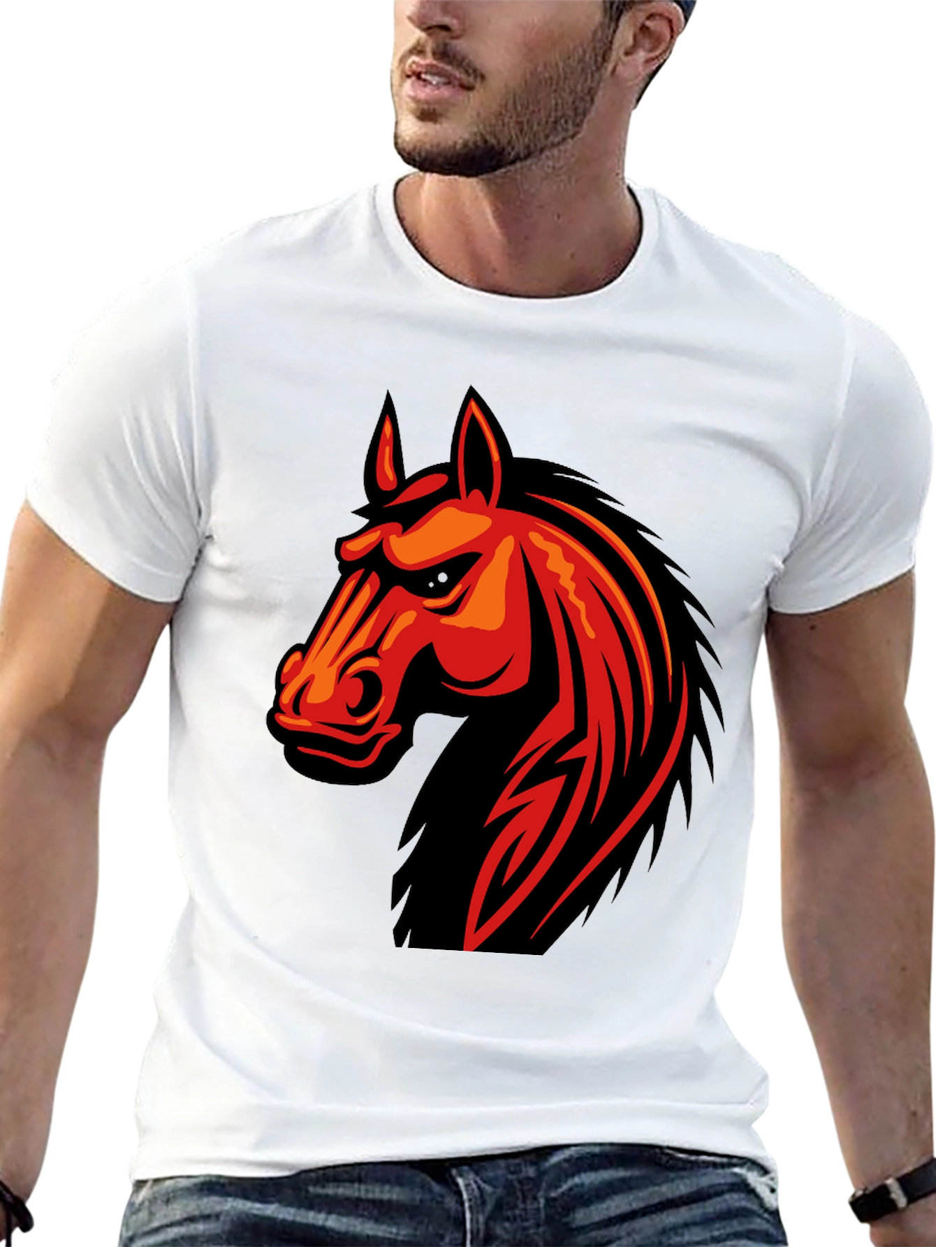 Mens Black T-Shirt with Horse Graphic