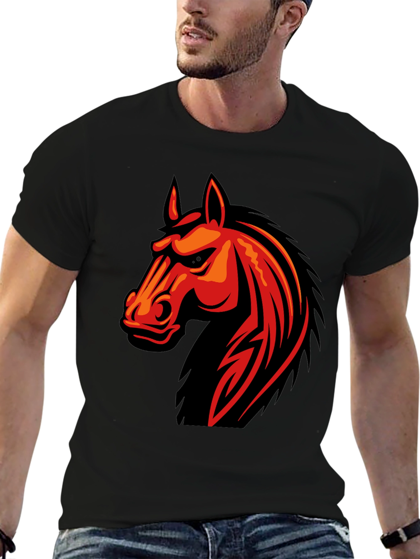 Mens Black T-Shirt with Horse Graphic