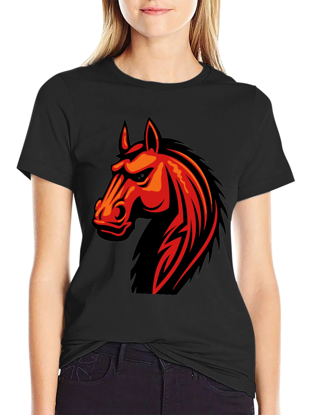 Mens Black T-Shirt with Horse Graphic