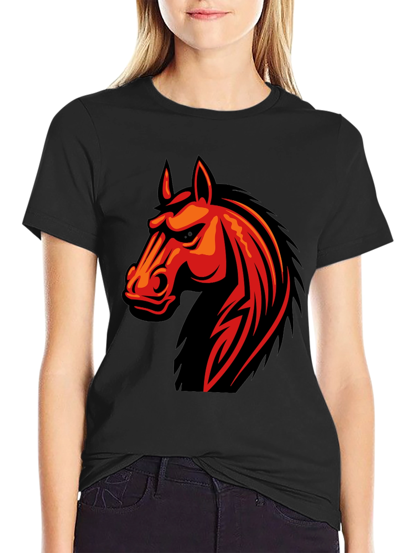 Mens Black T-Shirt with Horse Graphic