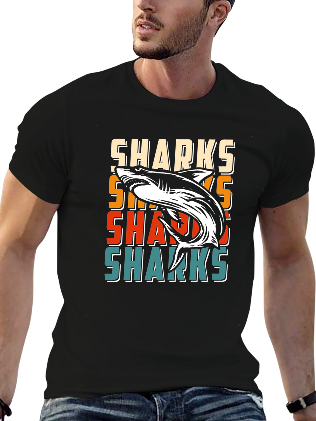 Retro Sharks Graphic Tee - Cool Casual T-Shirt