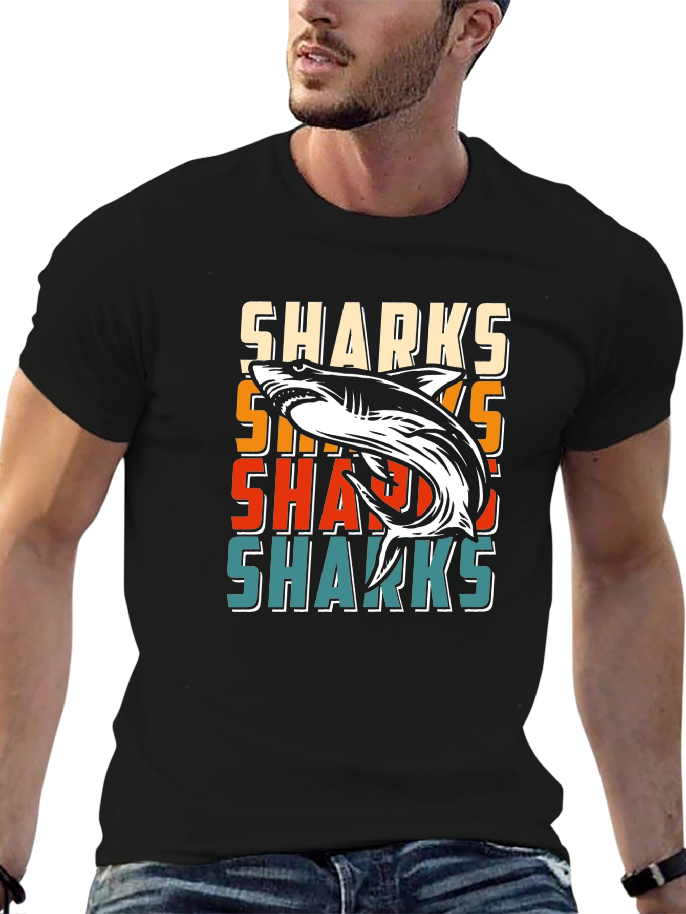 Retro Sharks Graphic Tee - Cool Casual T-Shirt