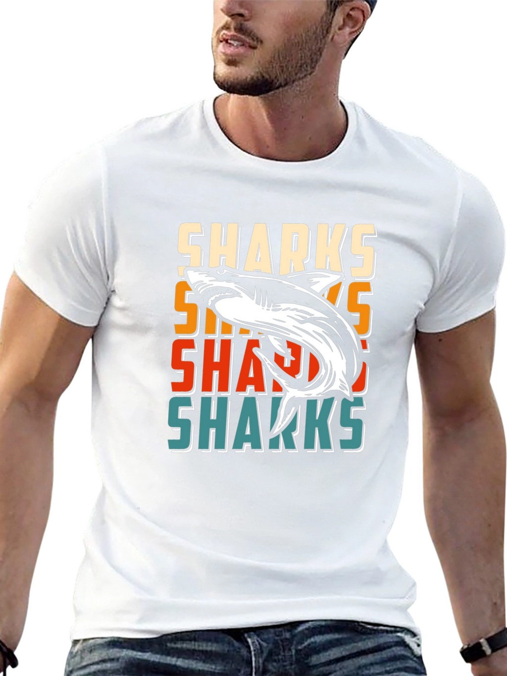 Retro Sharks Graphic Tee - Cool Casual T-Shirt