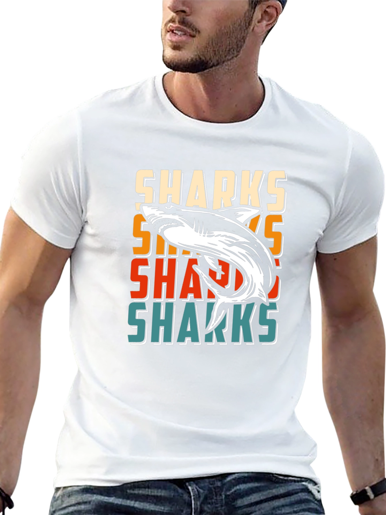 Retro Sharks Graphic Tee - Cool Casual T-Shirt