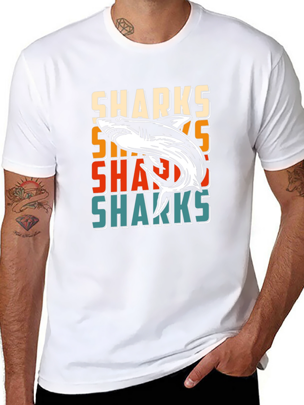 Retro Sharks Graphic Tee - Cool Casual T-Shirt