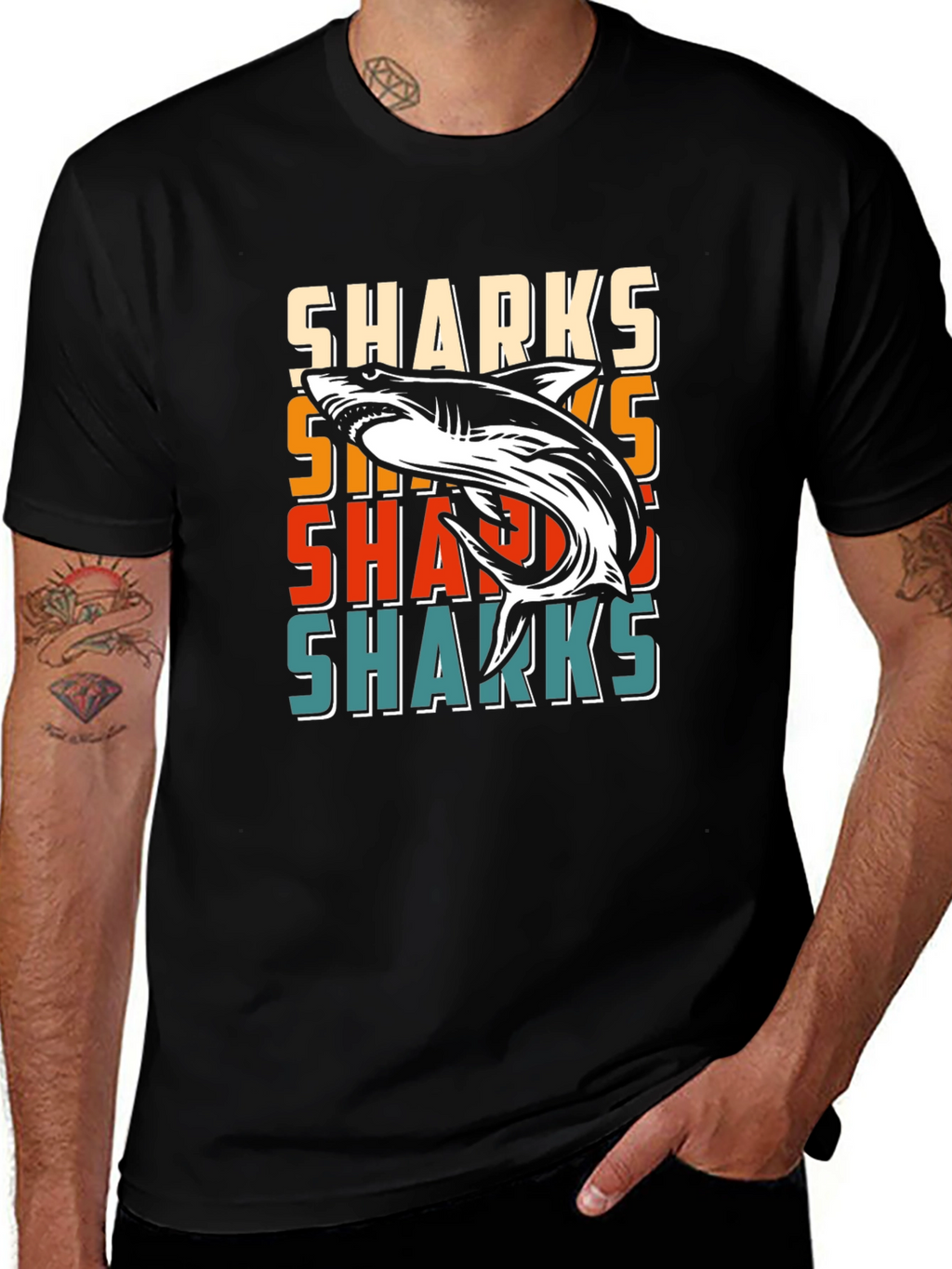 Retro Sharks Graphic Tee - Cool Casual T-Shirt